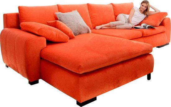 HOME AFFAIRE Ecksofa CARA MIA, wahlweise mit Bettfunktion und Bettkasten, Massivholzfüße Luxus-Microfaser Vintageoptik Orange