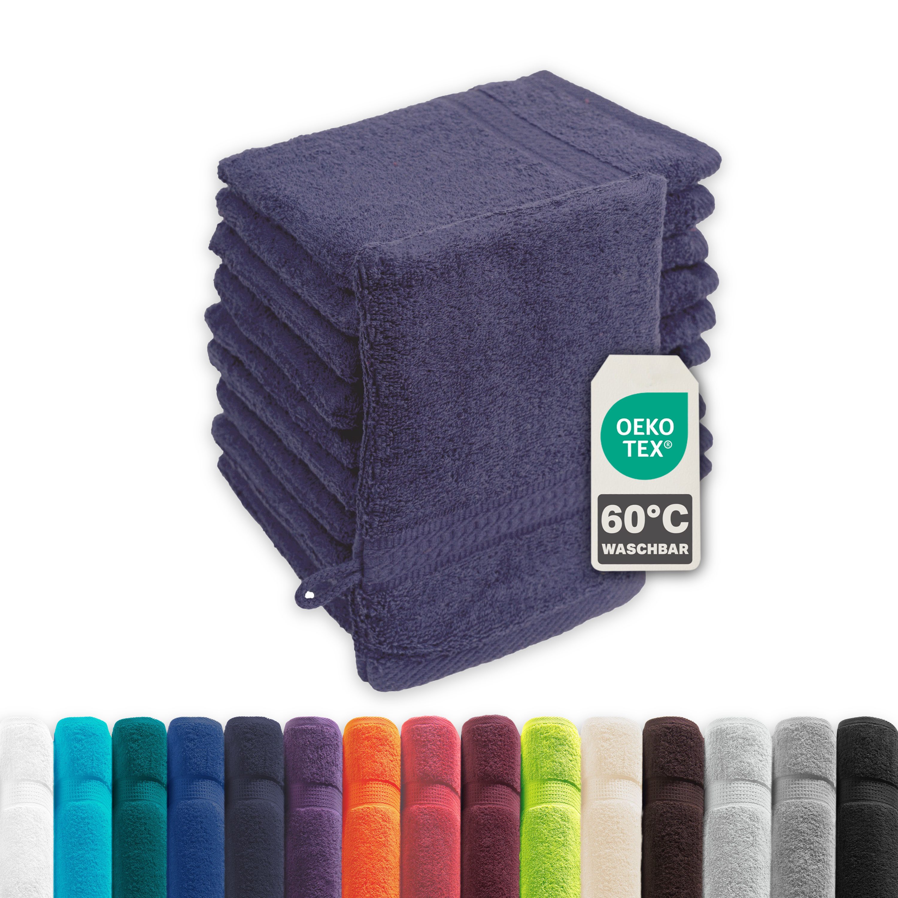 Devior Handtuch Set Frottierserie Elegance in vielen Farben, hochwertig mit 500 g/m², Waschhandschuhe - 100% Baumwolle (10-St), 16x21 cm, hautsympathische Waschlappen für den ganzen Körper