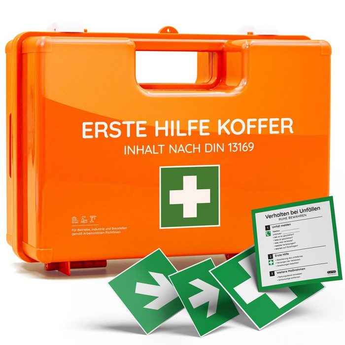 FLEXEO Erste-Hilfe-Koffer Erste-Hilfe-Koffer Inhalt nach DIN 13169 orange inkl. Wandhalterung