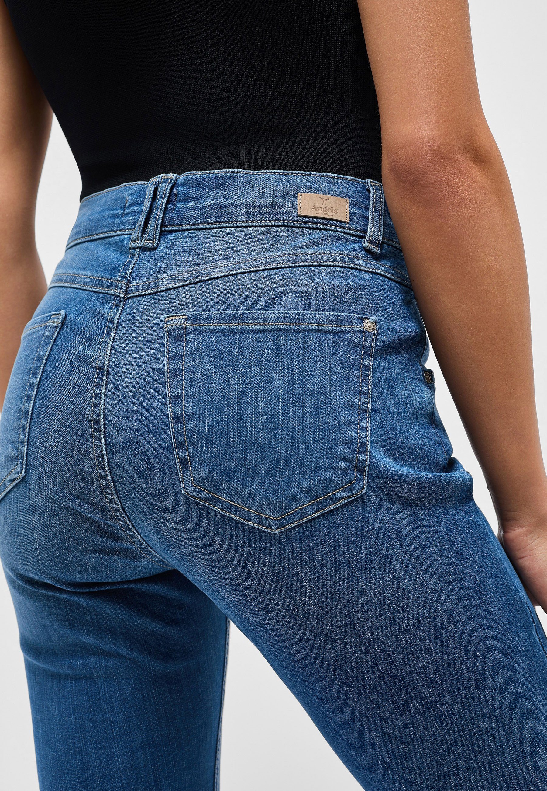 ANGELS Slim-fit-Jeans Jeans Denim blau mit authentischem Button Skinny
