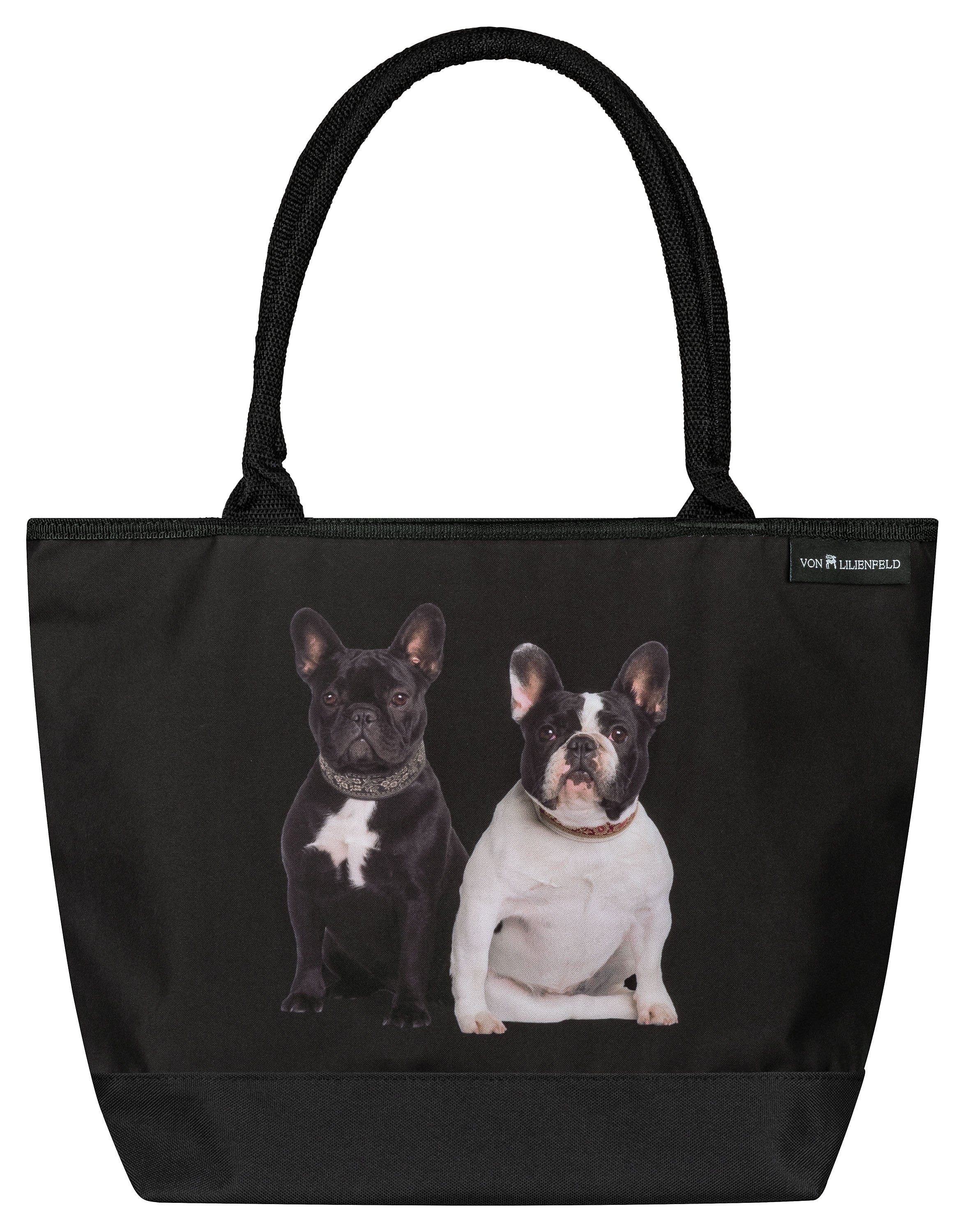 Hund auf der mit von Bulldoggen Tasche Handtasche Motivdruck Forderseite Französische Shopper, Lilienfeld Hundemotiv