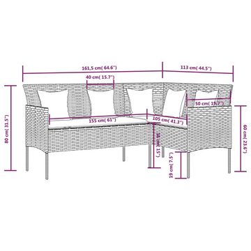 vidaXL Loungesofa Sofa in L-Form mit Kissen Poly Rattan Braun, 1 Teile
