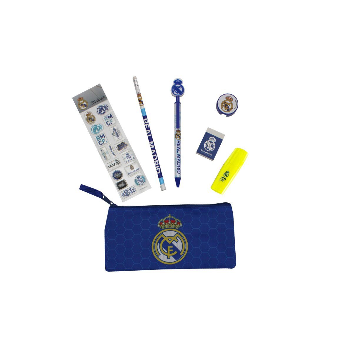 Real Madrid Federmäppchen Real Madrid Schulset mit Federmäppchen, Bleistift und Textmarker