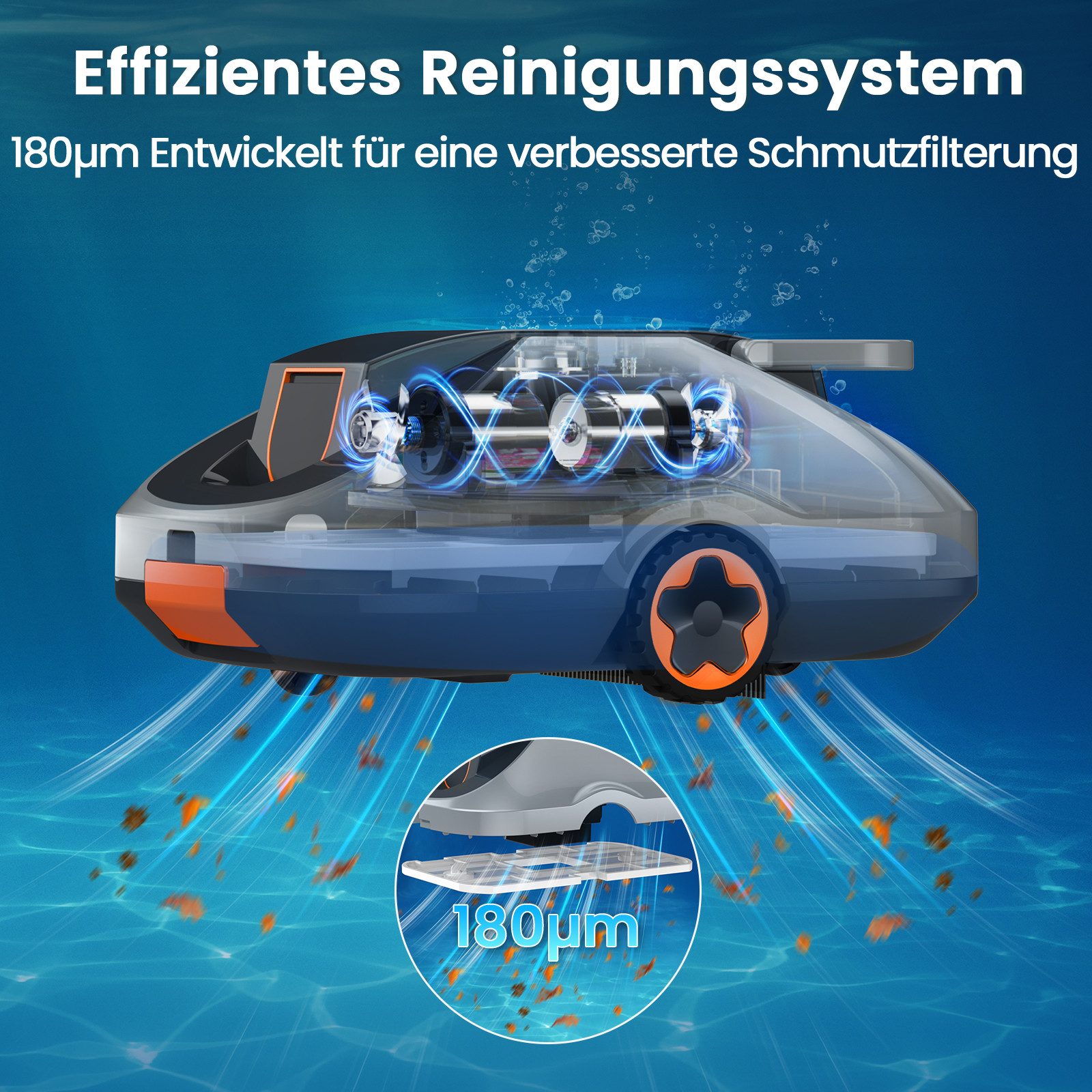 INSE Poolroboter C1/2 Akku kabelloser Pool-Saugroboter 200Min Laufzeit Orange/Grün, (Packung), Intelligente Navigation Selbsteinparkfunktion kompakt & tragbar – Bild 4 von 5