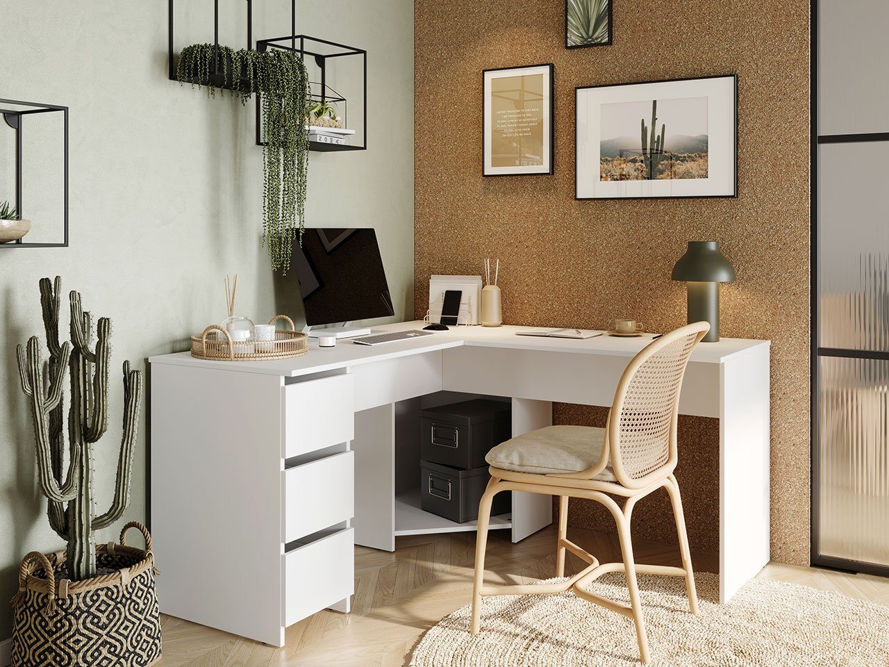 MIRJAN24 Schreibtisch Fotyn, mit 3 Schubladen und Fächer, symmetrisch Schreibtisch, Computertisch