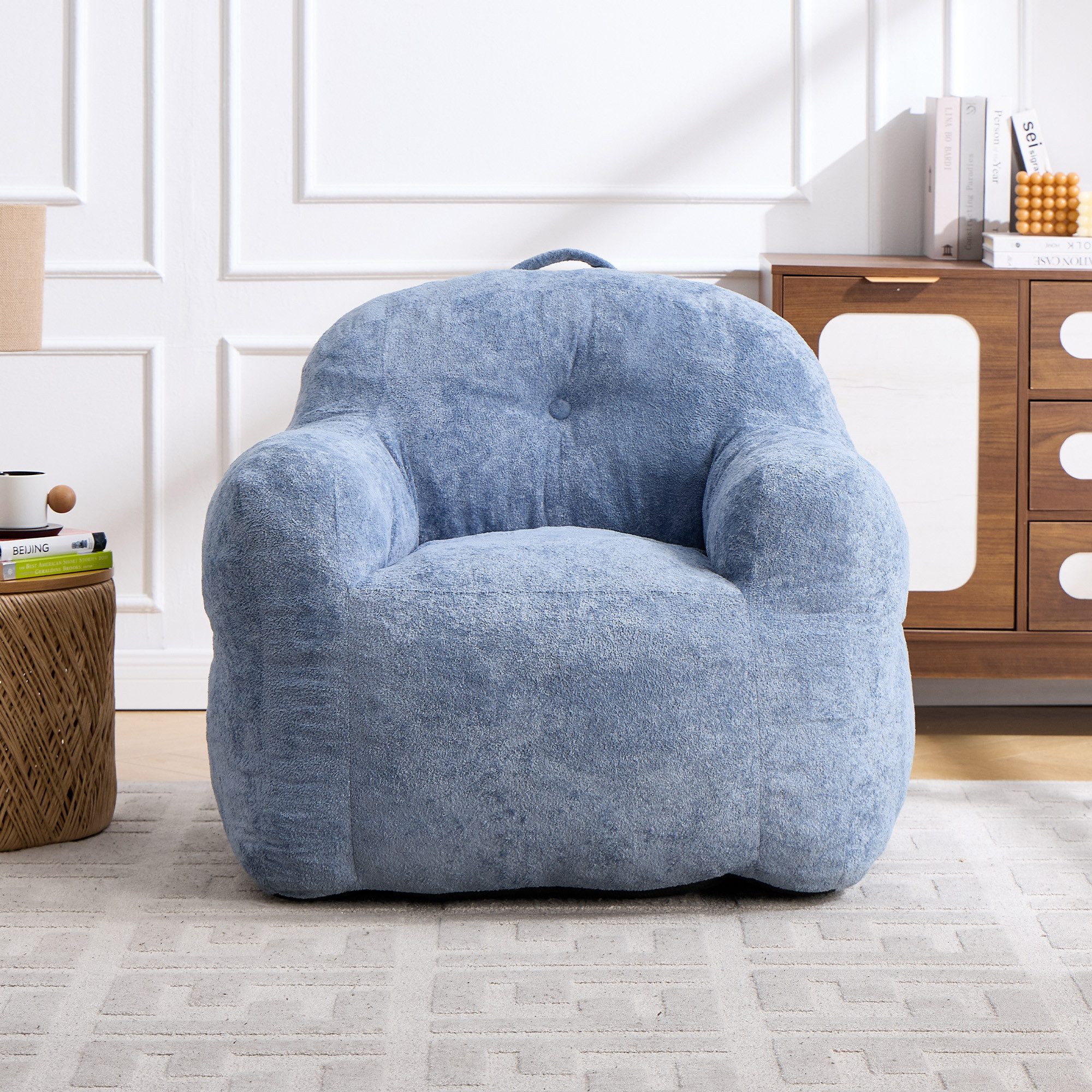Leawin Relaxliege Sofas Wohnzimmer Loungesessel aus Chenille-Kunstfell weich, Bean Bag Sessel mit Schaumstoffflocken und ohne Montage