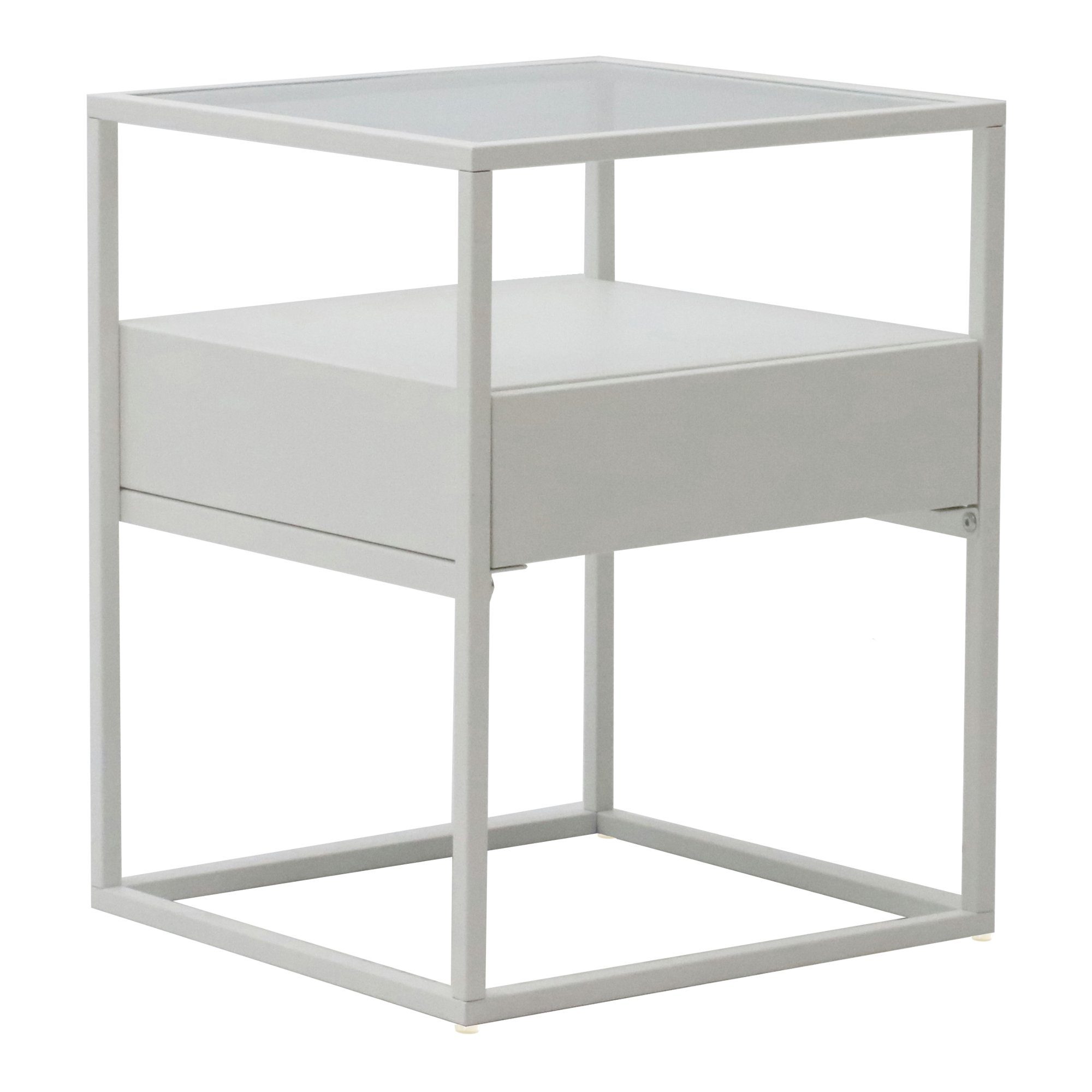 en.casa Beistelltisch, »Vissenbjerg« mit Schublade und Tischplatte aus Glas günstig online kaufen