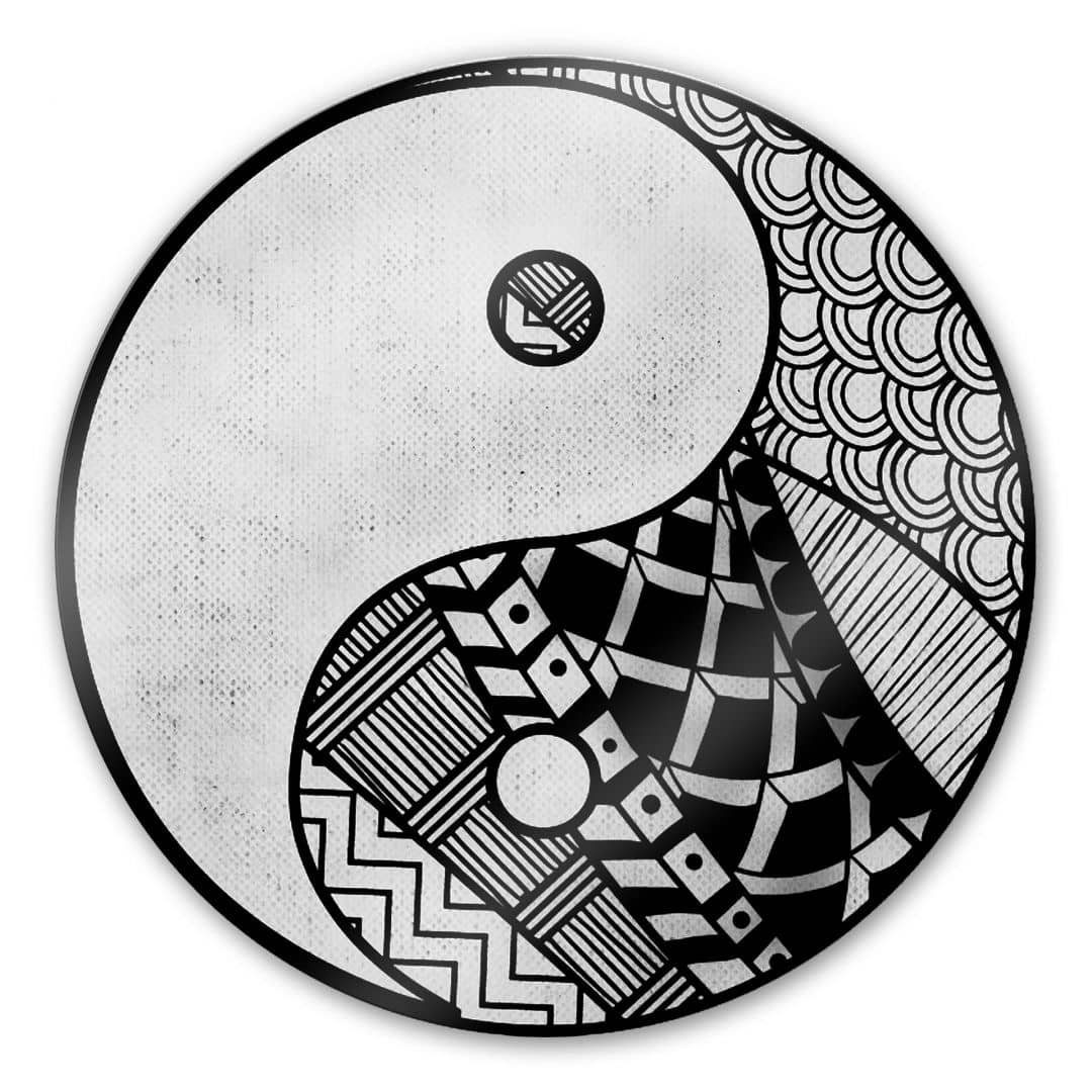 K&L Wall Art Glasbild Glas Wandbild Rund Glasbild Feng Shui Wellness Motiv Yin Yang, Wandschutz Deko Bilder, Wohnzimmer Wanddeko aus Glas moderne Glasbilder inkl. Wandhalterung
