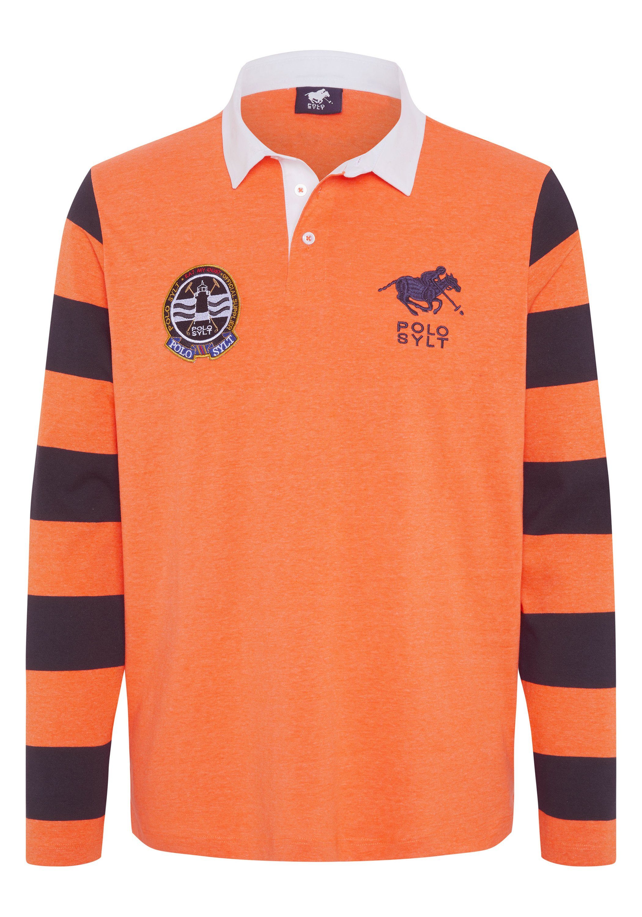 Polo Sylt Poloshirt im Blockstreifendesign mit langen Ärmeln 15-1360 Shocking Orange
