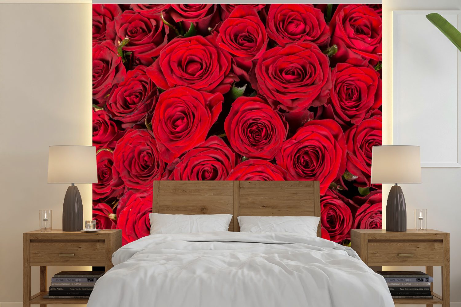 MuchoWow Fototapete Rosen - Blumenstrauß - Rot, Matt, bedruckt, (5 St), Vinyl Tapete für Wohnzimmer oder Schlafzimmer, Wandtapete