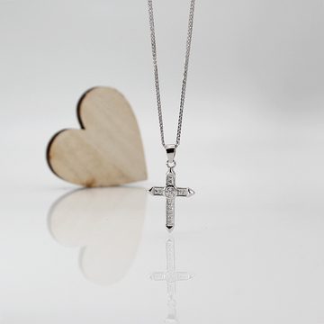ELLAWIL Kreuzkette Silberkette mit Kreuz Anhänger Kreuzanhänger mit Strasssteinen (Kettenlänge 45 cm, Sterling Silber 925), inklusive Geschenkschachtel