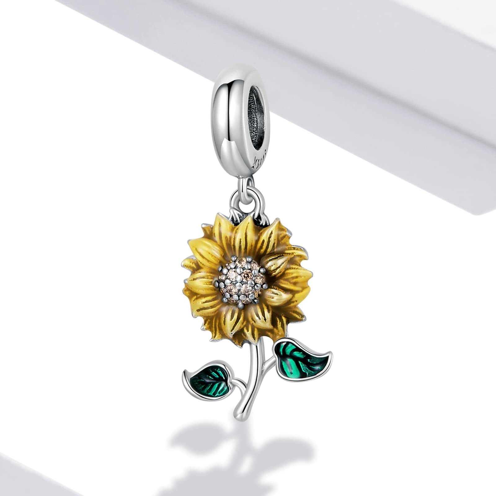 MOPUEA Bead 925 Sterling Silber Sonnenblume Charm Anhänger für Pandora, Biagi usw. (DIY Schmuck Geschenk für Damen Perlen für Gliederarmband und Halskette, 1-tlg., 5A Zirkonia Charm Anhänger Pendant für Europäische Armband Halskette), aus 925er Sterlingsilber Nickelfrei, bleifrei, hypoallergen