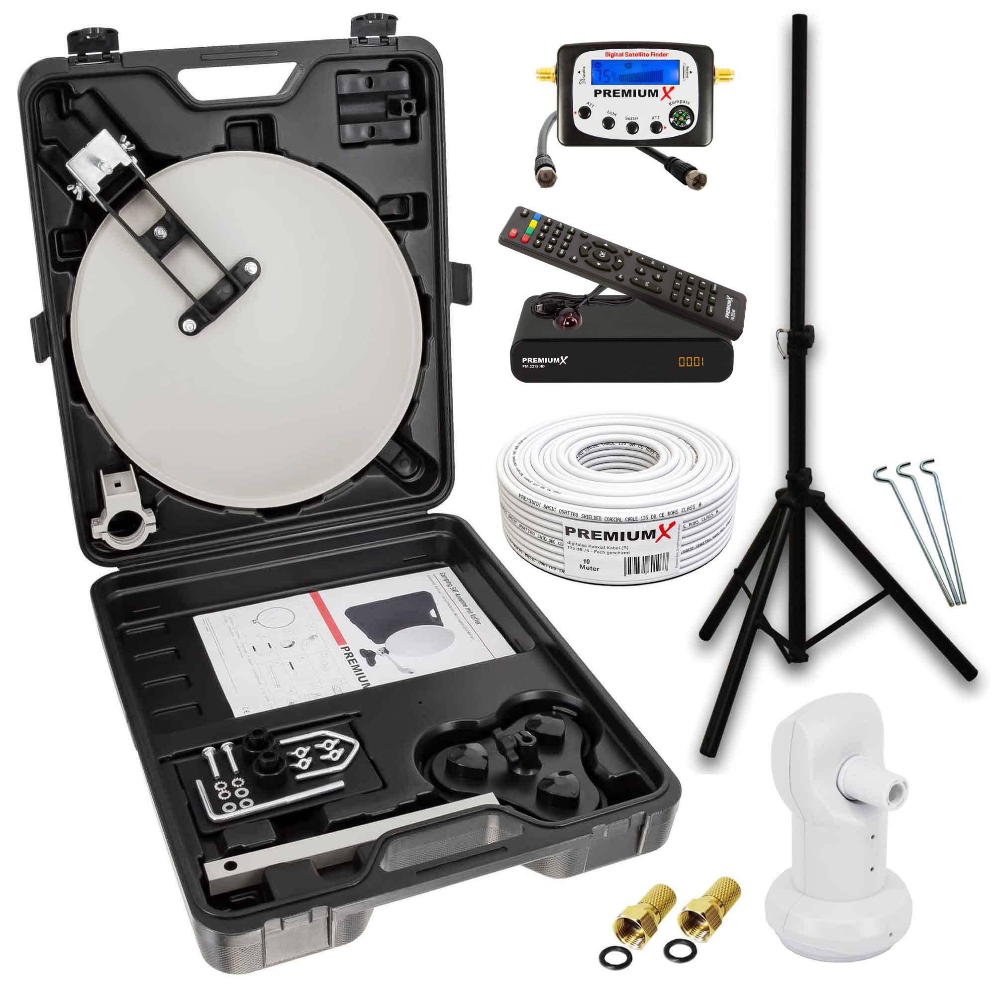 SAT Anlage Stativ Receiver Sat-Finder Single LNB 10m Kabel Koffer SAT-Antenne