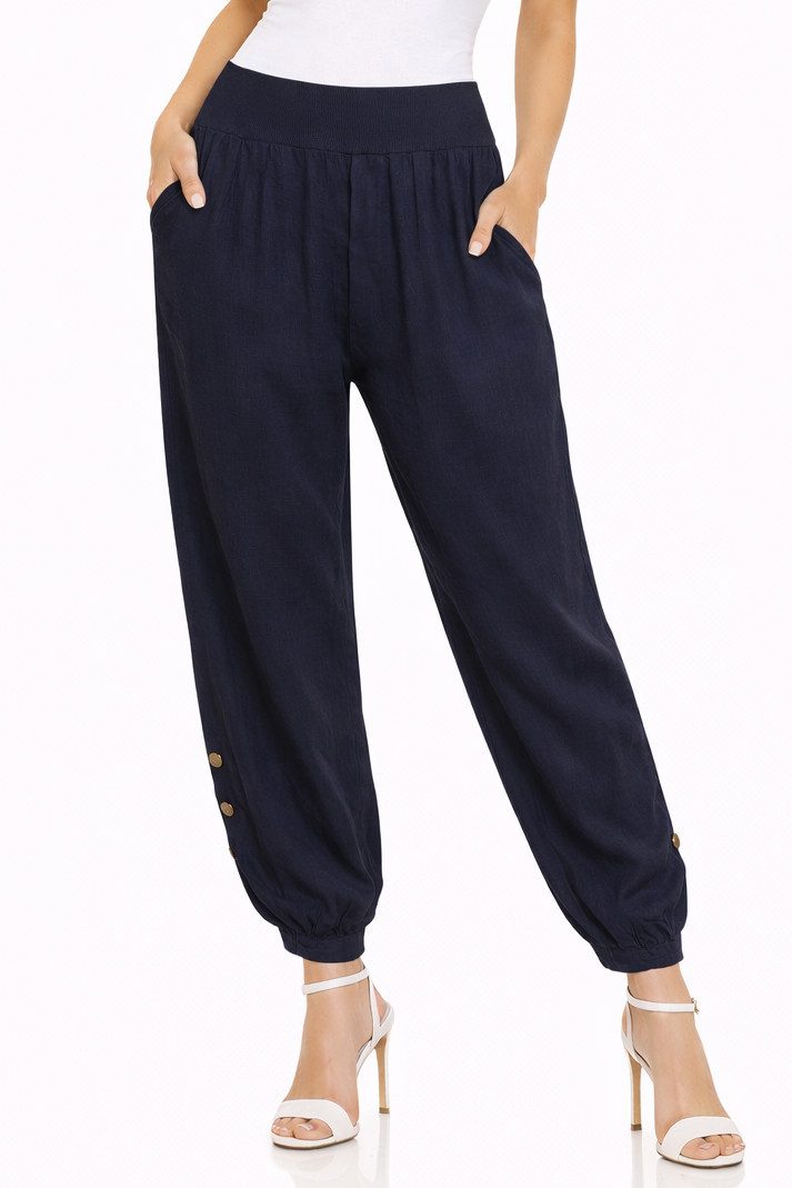 Mississhop Leinenhose 100 % Leinen Sommerhose, Haremshose mit Gummibund & K günstig online kaufen