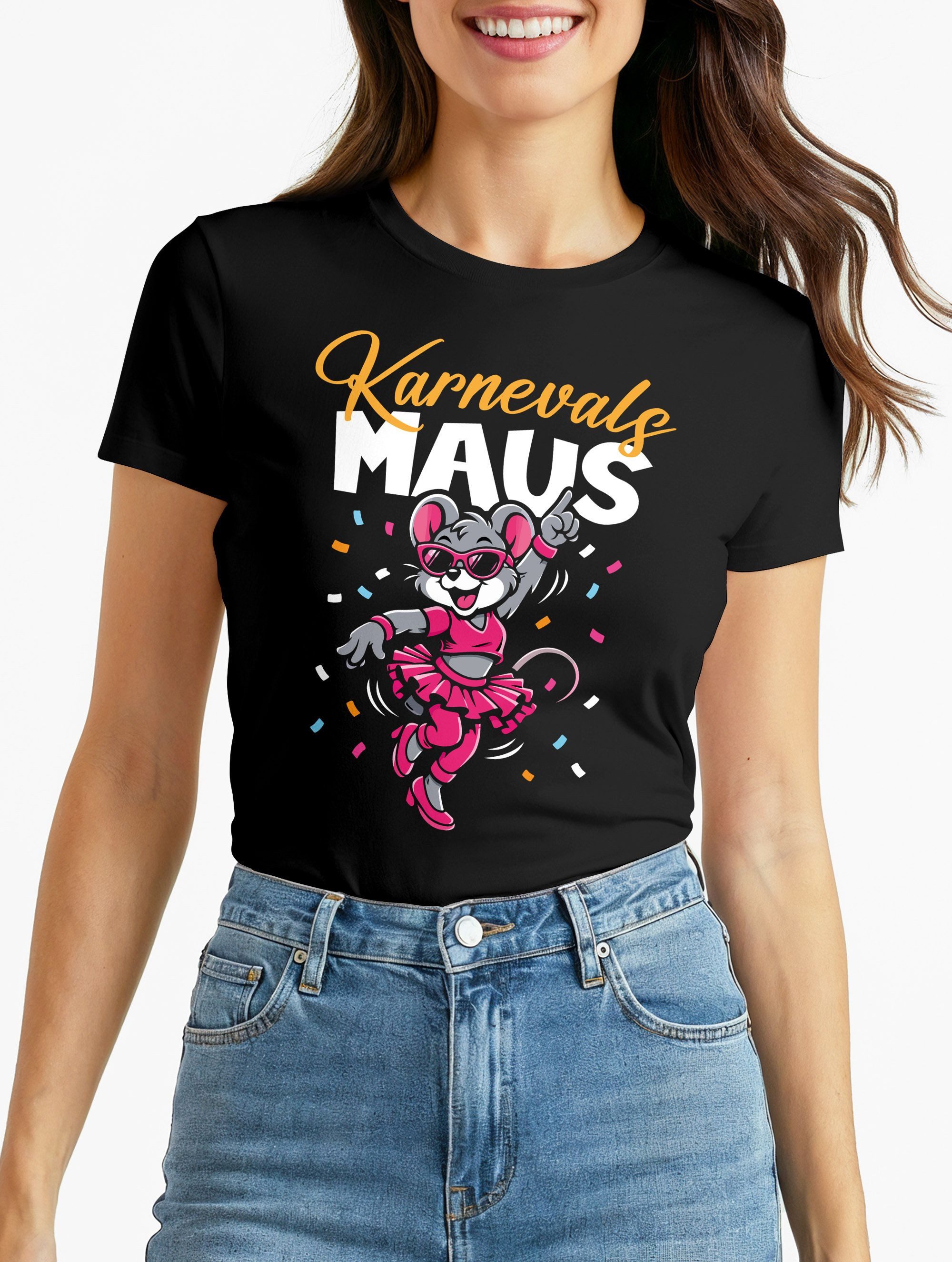 Print-Shirt Damen T-Shirt - Karnevalsmaus - Fasching Karneval Ersatz Verkleidung