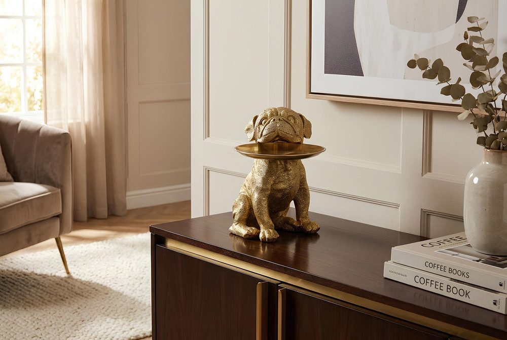 riess-ambiente Tierfigur BULLDOG 35cm gold - Hund, Spardose, Ablageplatte, elegant, handmade (Einzelartikel, 1 St), Moderne Skulptur - ideal als nutzbare Deko auf Sideboard & Regal