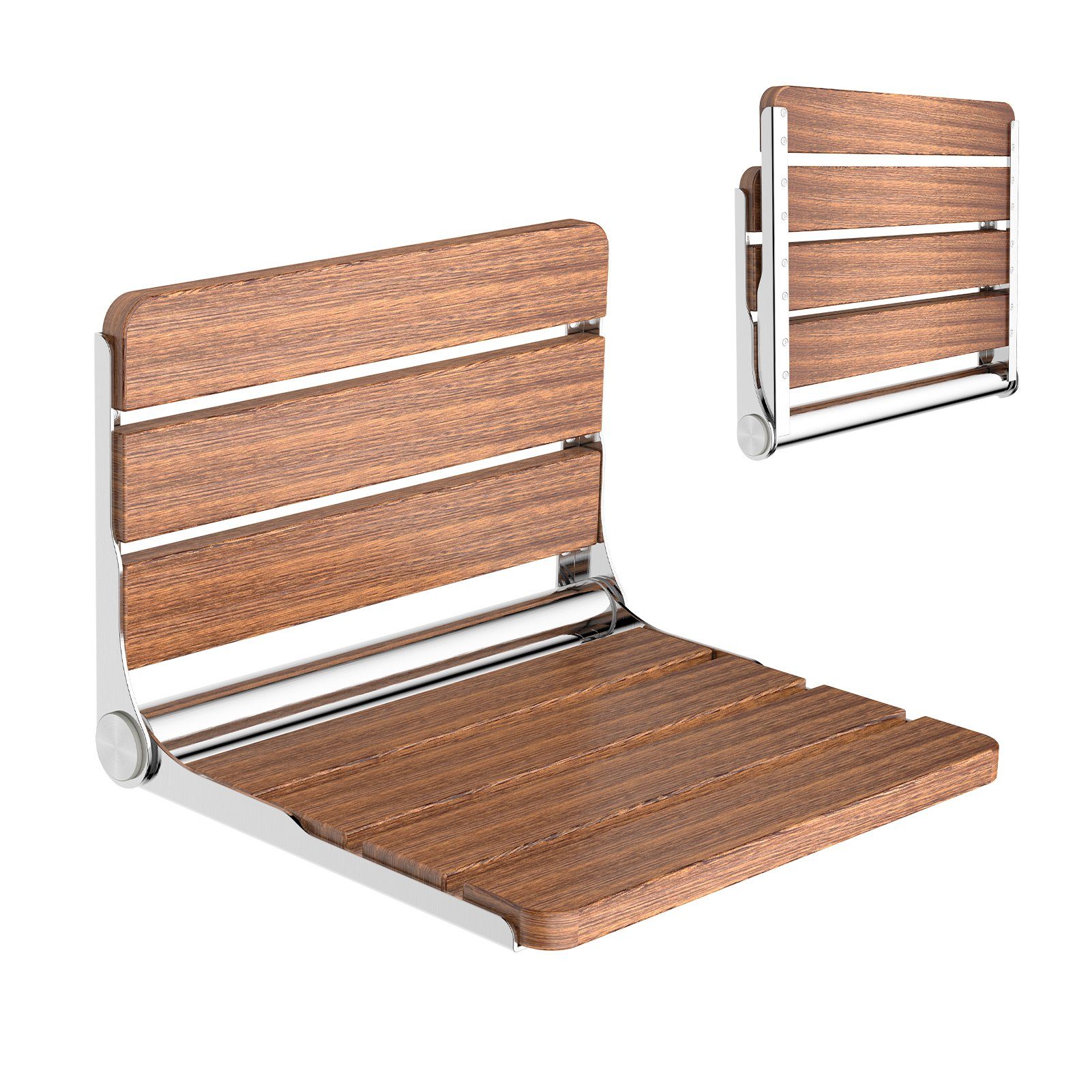 HEUFFE Duschklappsitz zur wandmontage, für Senioren & Kinder, klappbar, rechteckig, belastbar bis 200,00 kg, modern, elegant, aus Sapeli-Holz, Hochglanz