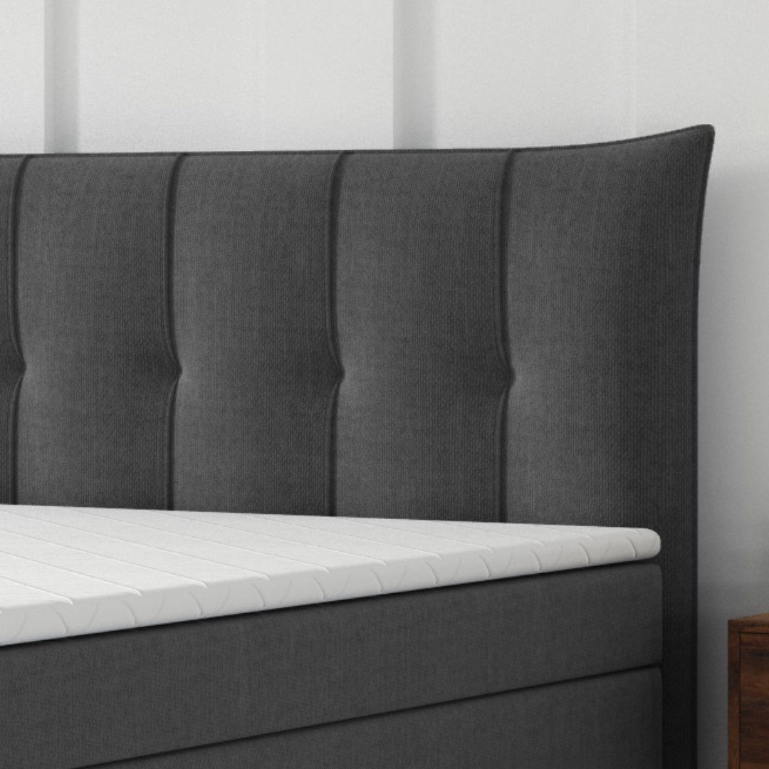 M-Punkt24 Boxspringbett Porto (inkl. Fußteil Grau oder Schwarz, Liegefläche 180 x 200cm), mit Bettkasten, Topper, Fußteil