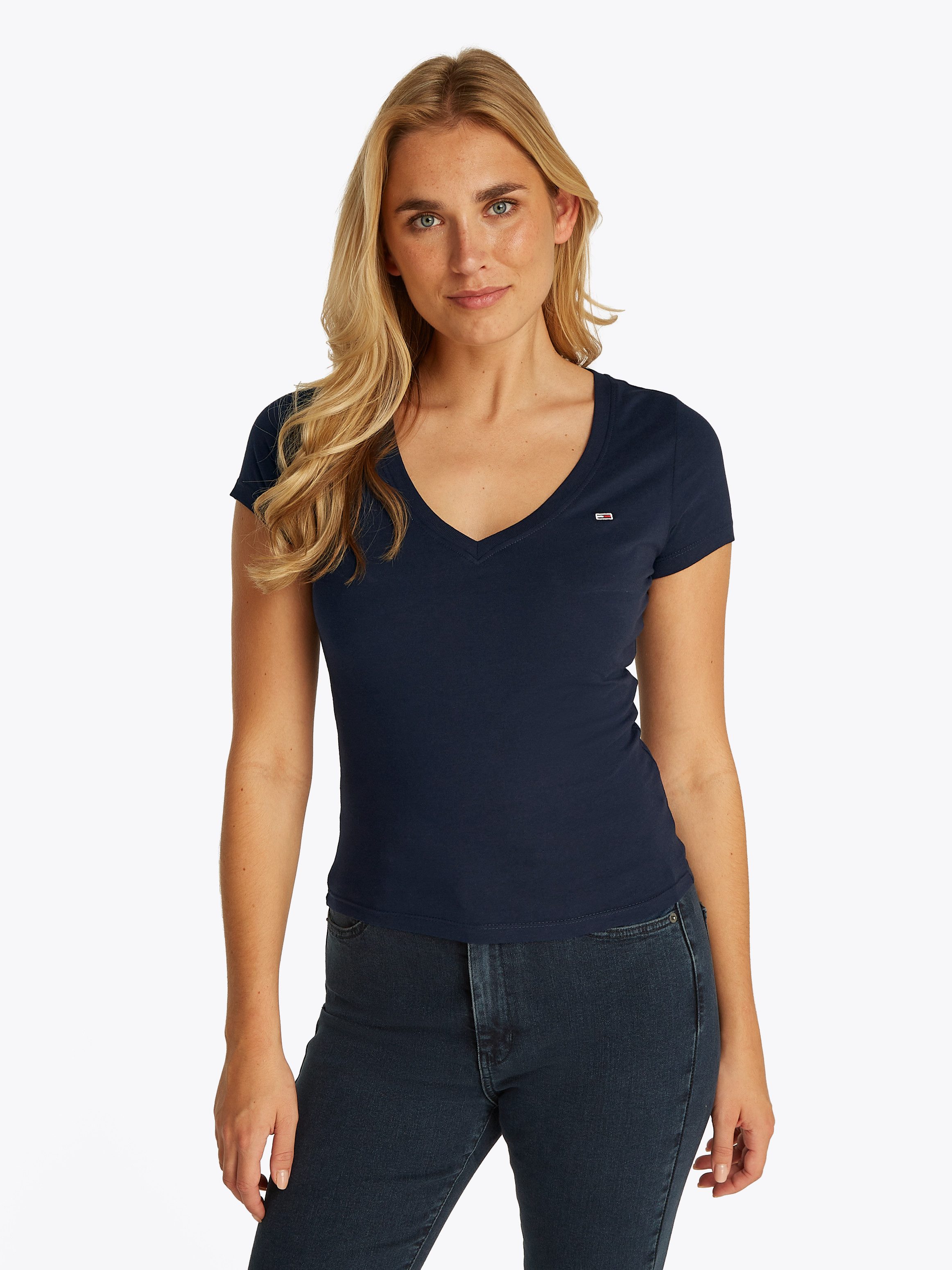 Tommy Jeans Kurzarmshirt TJW SLIM V-NECK TEE mit Logo-Stickerei günstig online kaufen