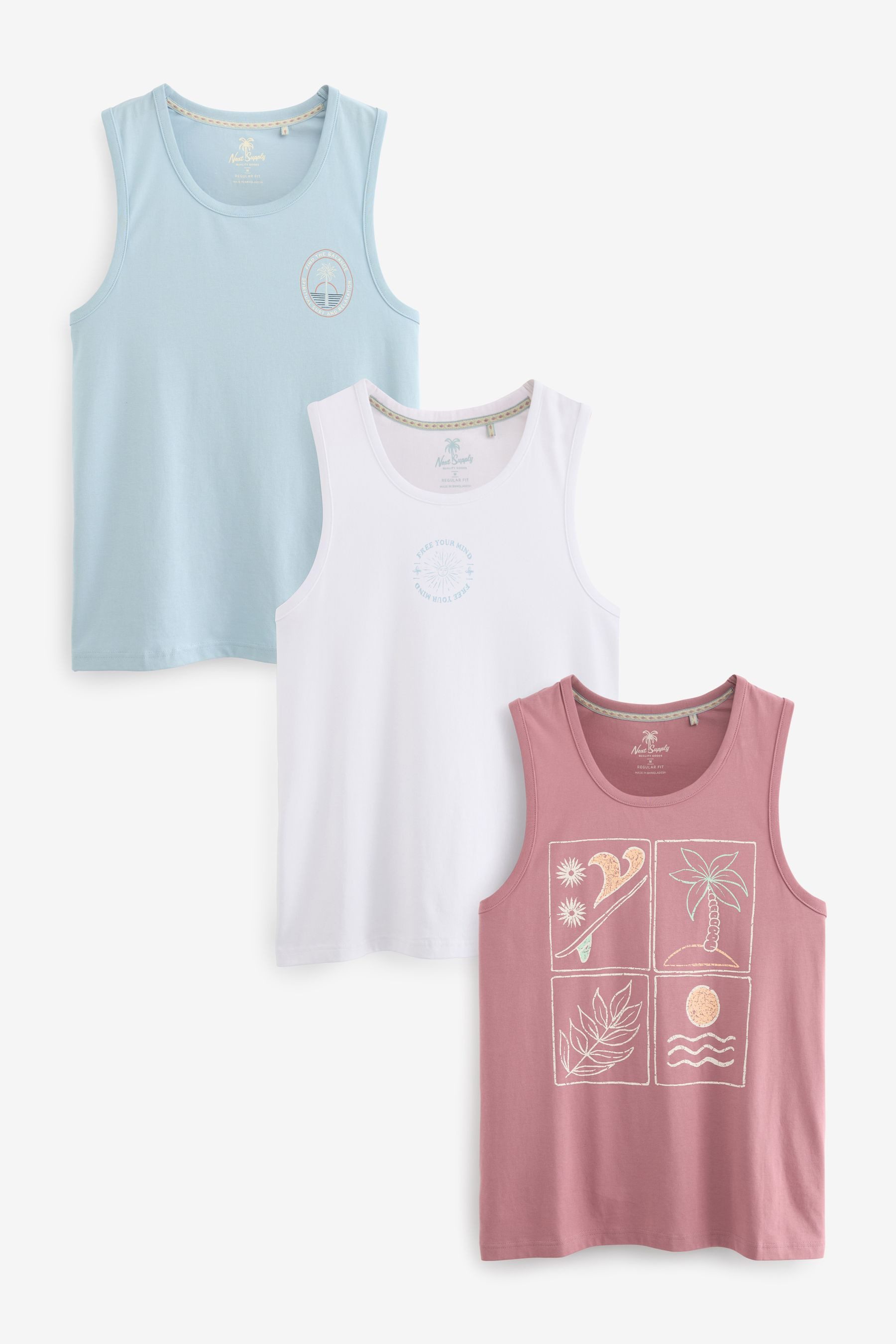 Next Tanktop 3er-Pack T-Shirt mit sommerlichem Grafik-Print (3-tlg)