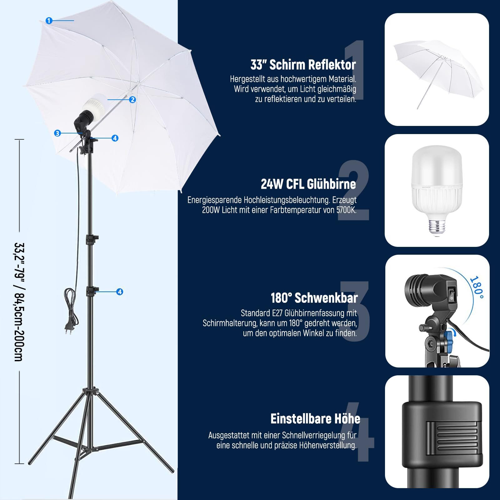 Neewer Fotostudio-Box NK100 Fotostudio Set, mit Drei Hintergrundfarben, Softbox, LED wechselbar, Reflektoren, LED Lampen, Studiolicht für Porträt Produktfotografie