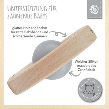 BIECO Beißring Bieco Eichhörnchen Beißring Holz mit Silikon Ball, Grau ab 0 Monate Zahnungshilfe Baby Baby Greifling Holz & Silikon Beissring Für Baby Zum Zahnen Motorikspielzeug Baby Beißring Baby