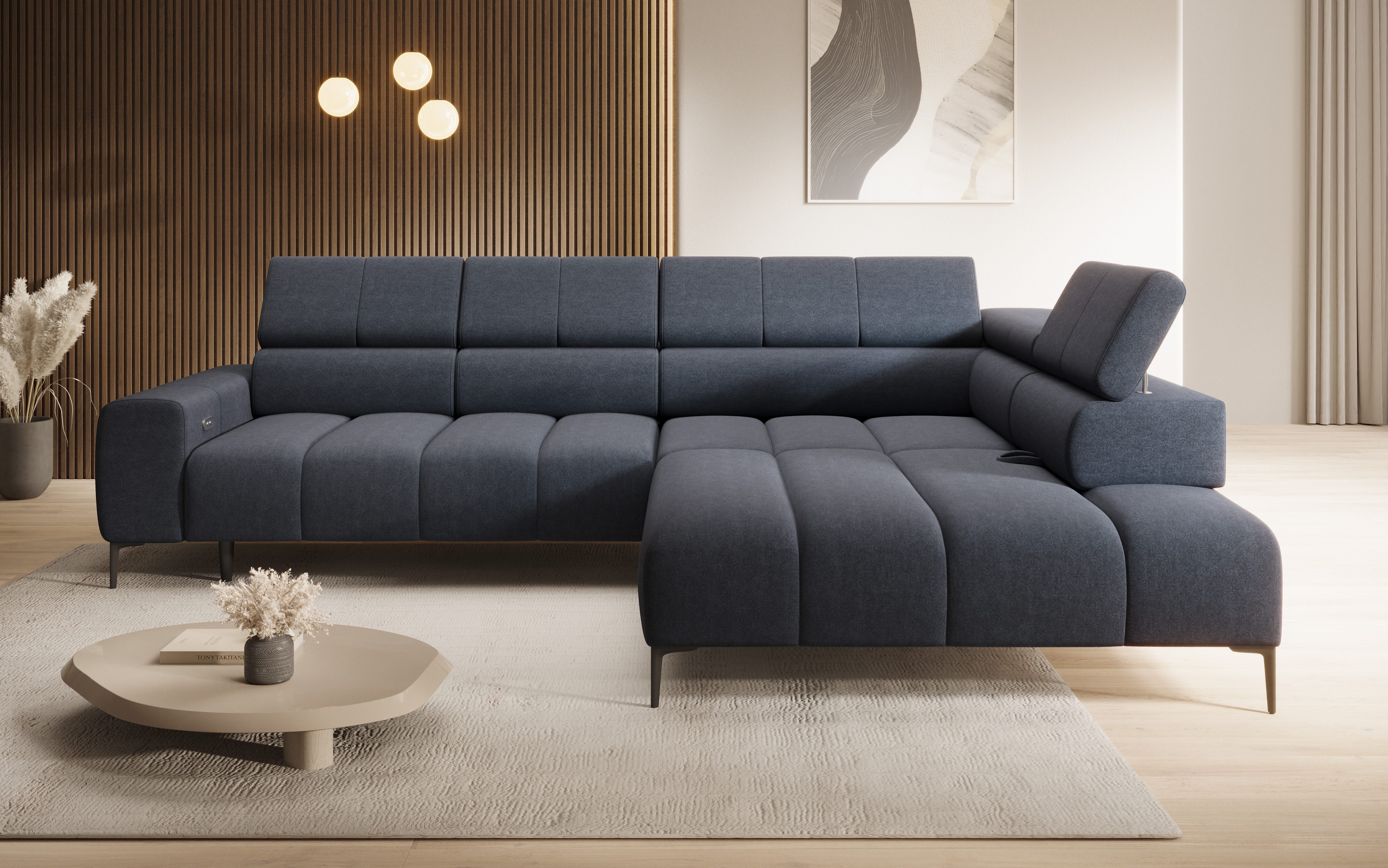 thematys Ecksofa MELLOW elektrisch 302 x 218 cm – mit elektrischem Sitzauszug, L-Sofa mit 4 verstellbaren Kopfstützen, Elektrischem Sitzauszug, Verstellbarer Rückenlehne, Velours (Element) - L-Form, Wohnlandschaft, 302 cm breit