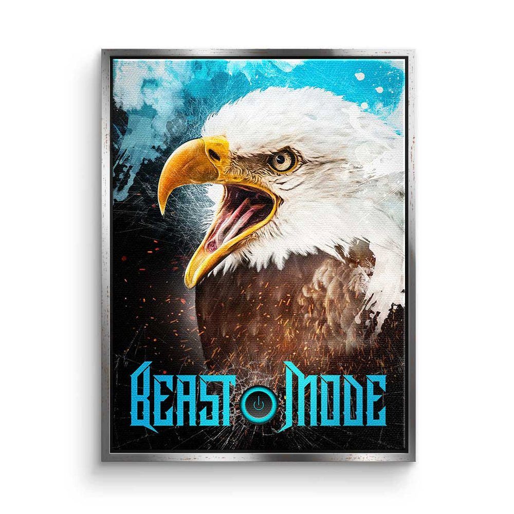 DOTCOMCANVAS® Leinwandbild Beast Mode Eagle, Premium Leinwandbild - Motivation - Beast Mode Eagle - Hustle - Büro silberner Rahmen