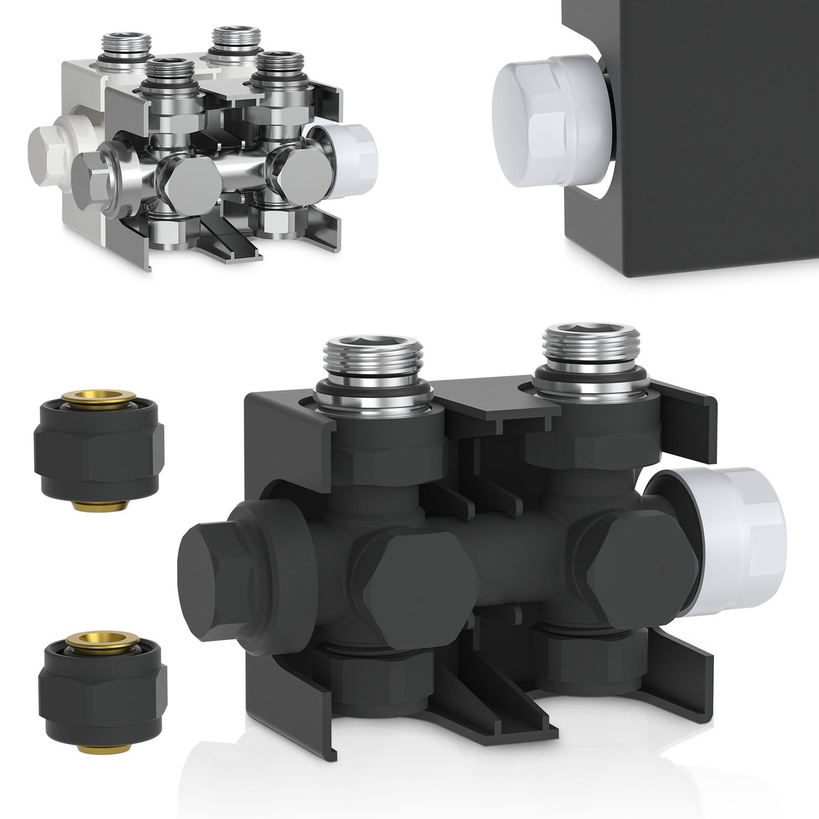 Aquamarin Heizkörper Heizkörperventil Anschluss Multiblock Hahnblock günstig online kaufen