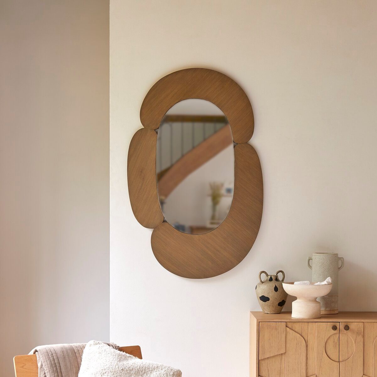 Tikamoon Spiegel Ovaler Spiegel aus hellem Mindiholz 75x115 cm