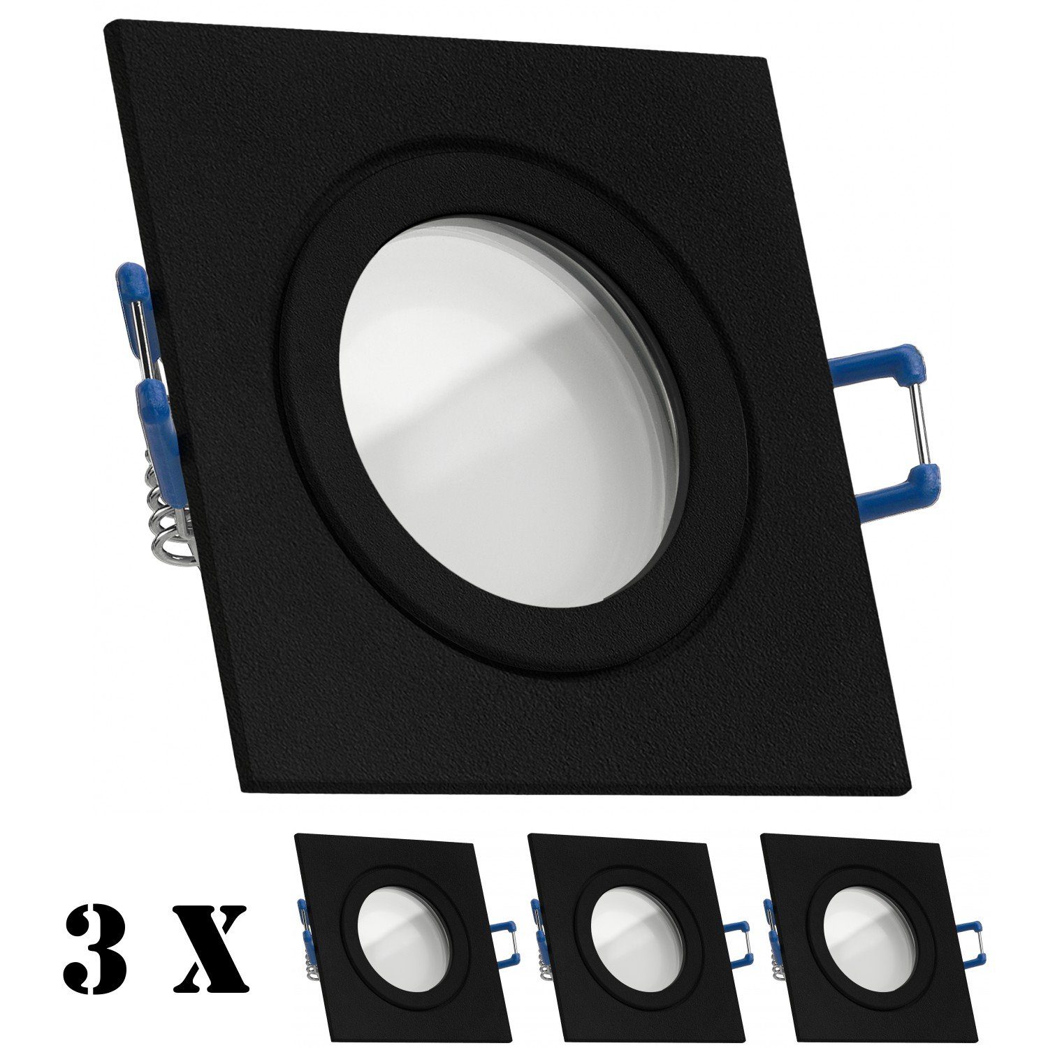 LEDANDO LED Einbaustrahler 3er LED Einbaustrahler Set extra flach in schwarz mit 5W Leuchtmittel