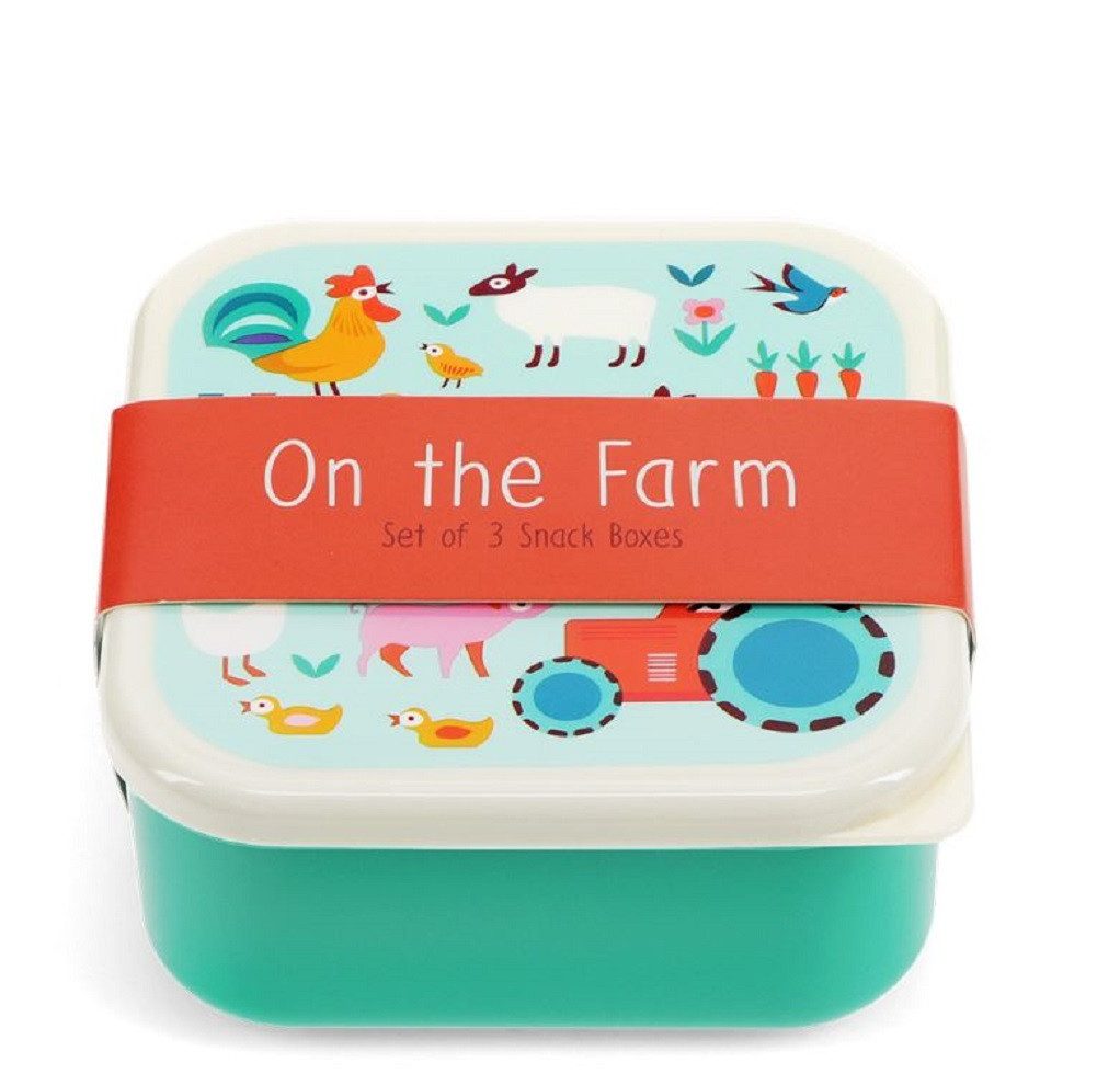 Rex London Lunchbox Snack Box Set Bauernhof, Kunststoff, (Set, 3-tlg., ca. 11,5 x 11,5 x 5,5 cm (große Box), jede Box, passt genau in den größeren Behälter