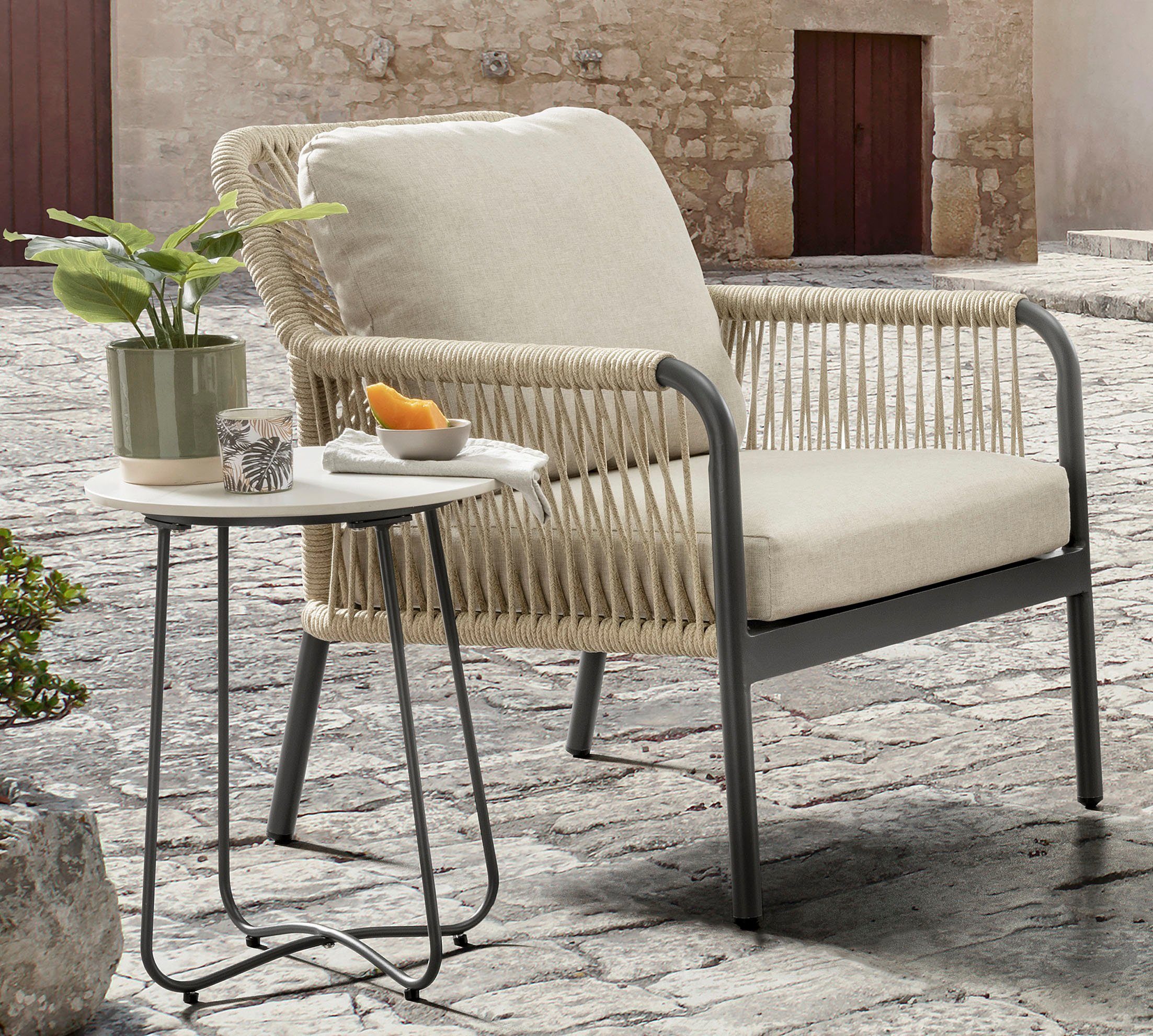 ⌀ Gartenlounge-Set Sessel, beige 2 60x40 12-tlg), 1 Sofa, (Set, 40x50 ⌀ 2 Destiny Tische GENUA, cm, u.