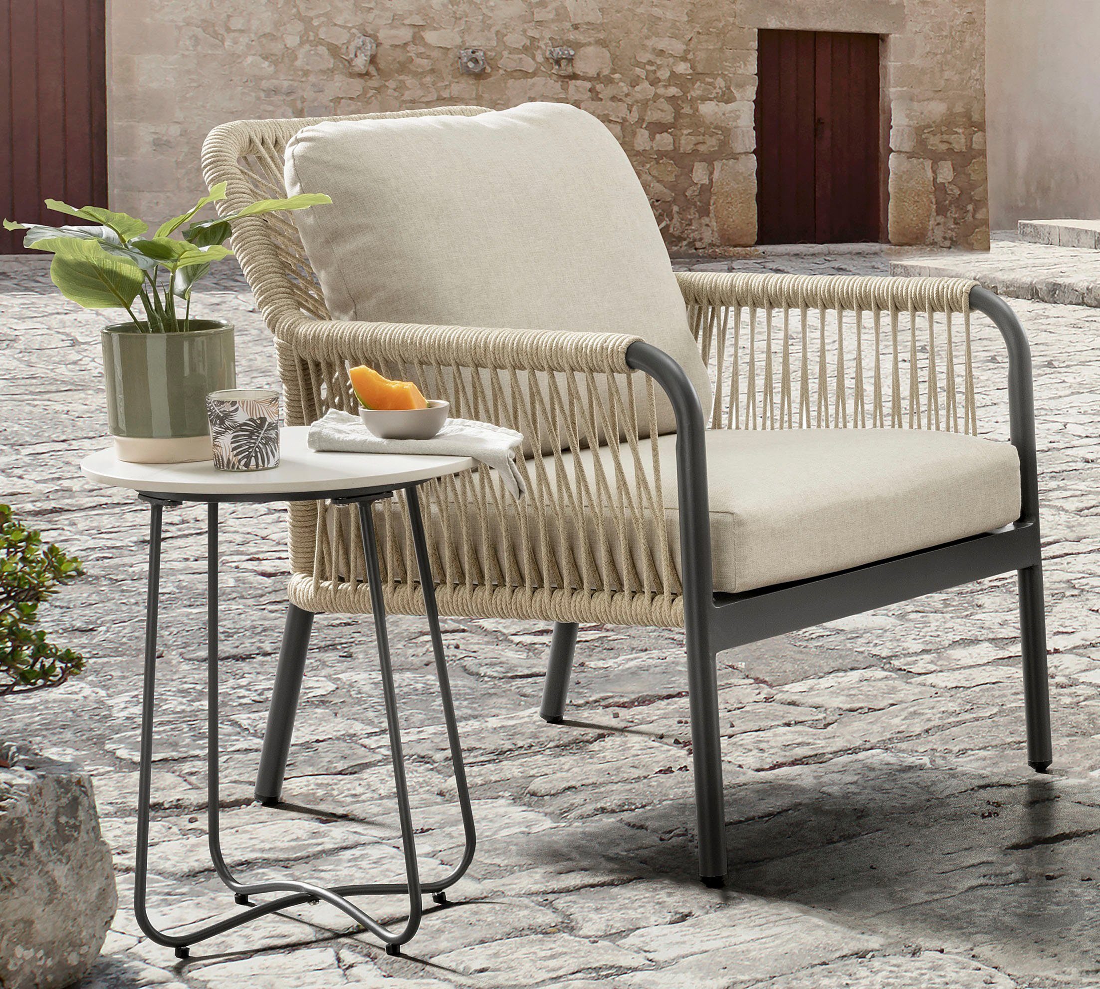Destiny Gartenlounge-Set GENUA, (12-tlg., 1x 2er Sofa, 2x Sessel, 2x Tisch, inkl. Auflagen), Aluminium, Olefin-Rope