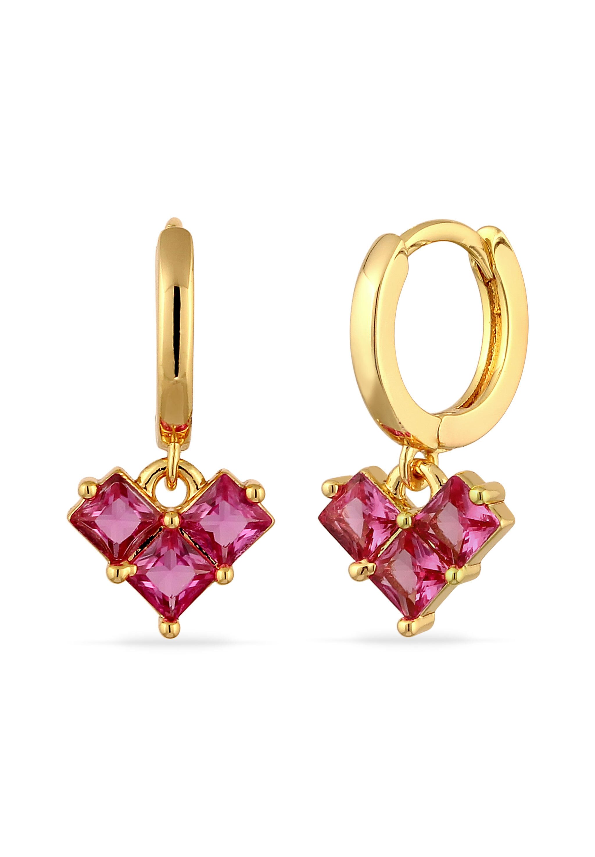 Elli Paar Creolen Creolen mit Herz Kristalle Anhänger