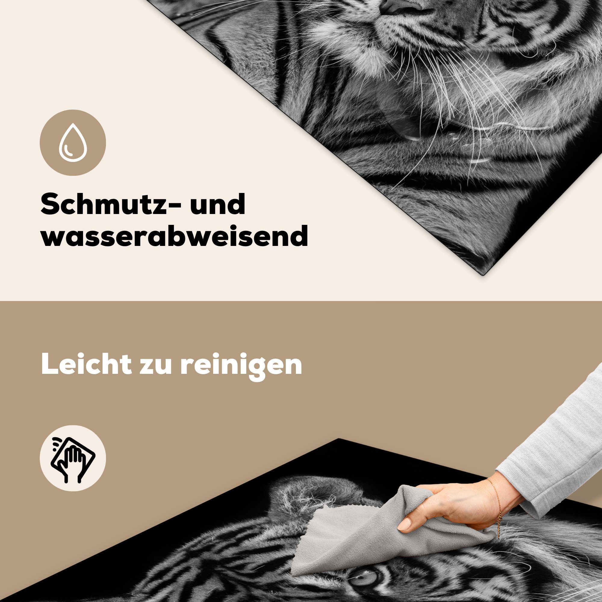 78x78 Schwarz Ceranfeldabdeckung, Sumatra-Tiger küche in Tierprofil Arbeitsplatte MuchoWow (1 Weiß, tlg), Vinyl, und cm, Herdblende-/Abdeckplatte für