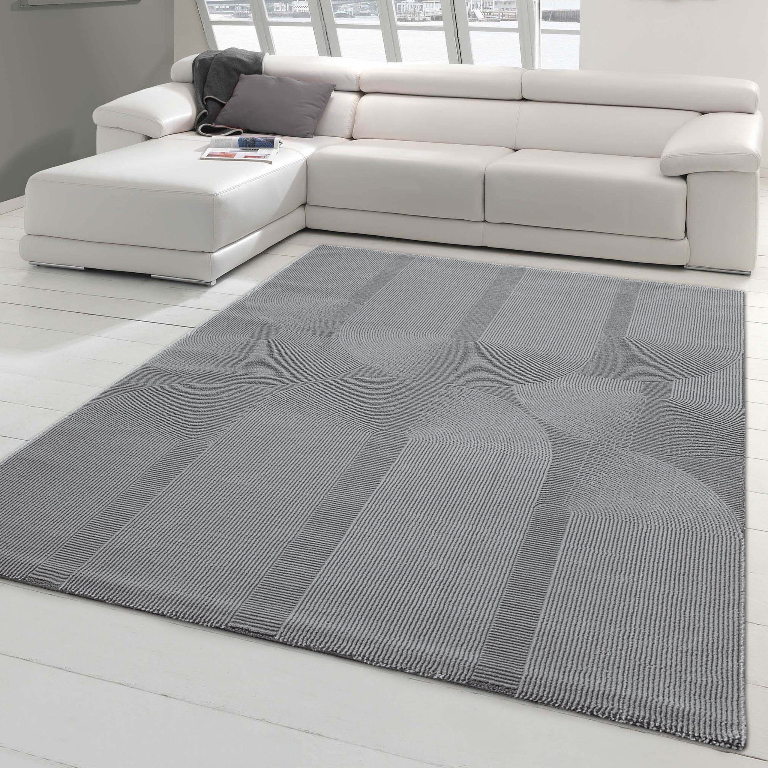 Teppich Recycle Teppich mit modernen ovalen Formen liniert in grau, Teppich-Traum, rechteckig, Höhe: 12 mm
