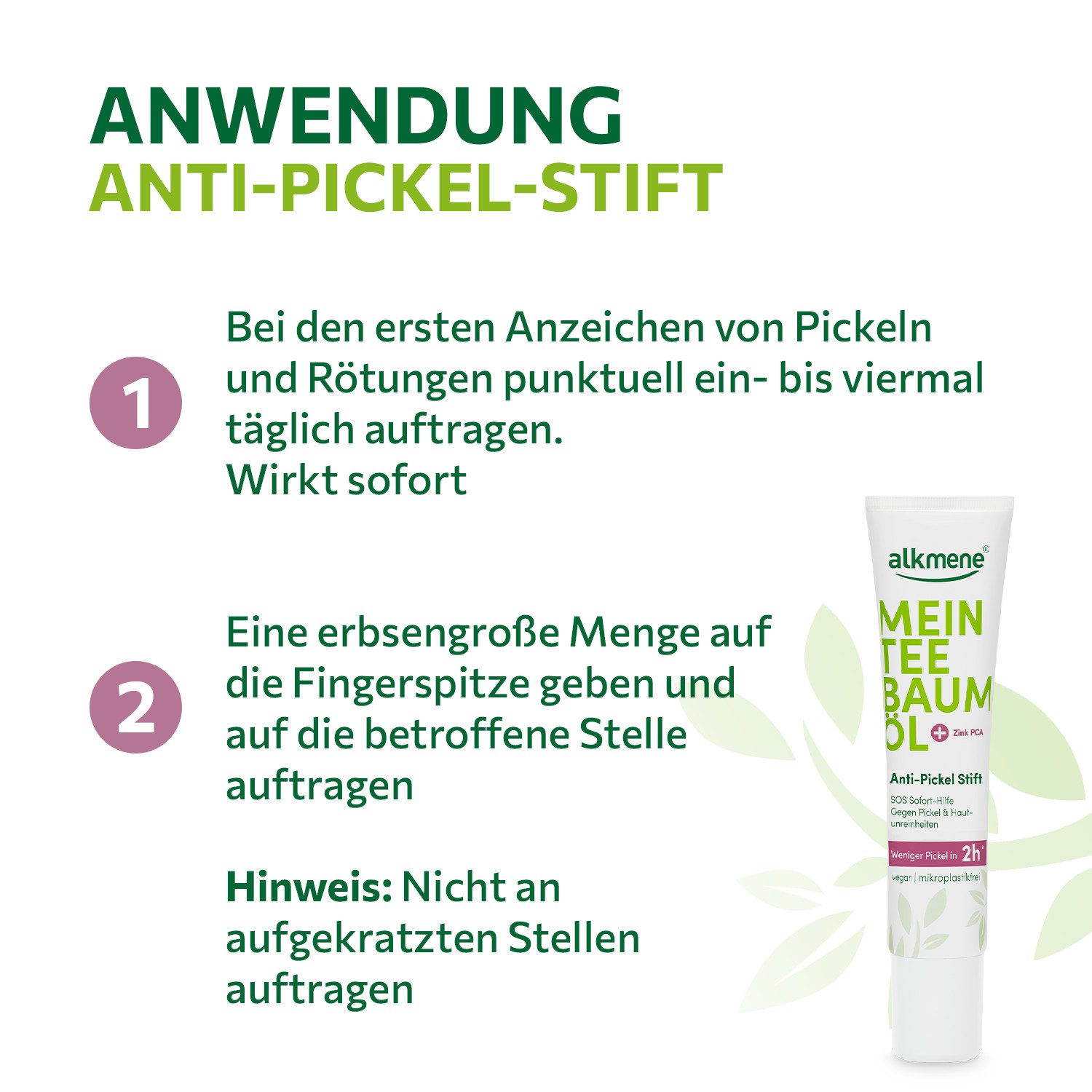 alkmene Pflegestift 2x Teebaumöl Anti Pickel Stift weniger Pickel in 2h, Pickelstift vegan, 2-tlg.