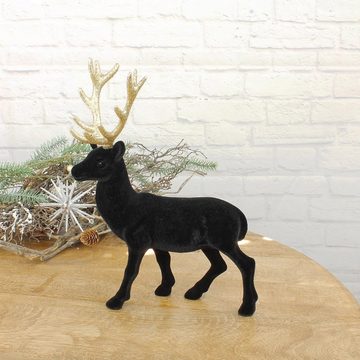 Macosa Home Weihnachtsfigur Deko-Objekt Hirschdekoration Weihnachten Winter-Dekoration Tierfigur, Deko Hirsch stehend schwarz Gold Weihnachtsdeko Dekofigur Dekohirsch