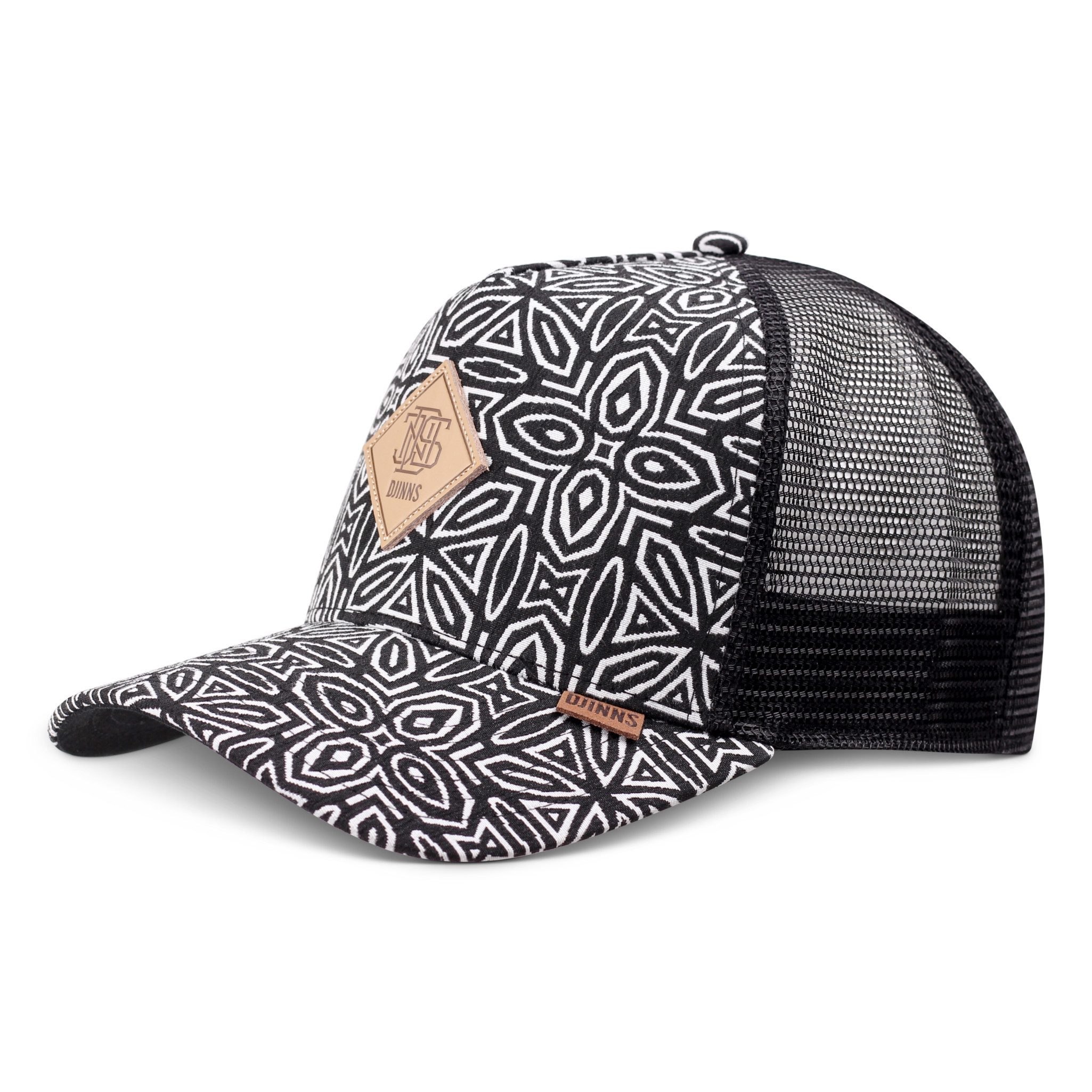 Djinns Trucker Cap Djinns HFT Trucker Cap Gothic Freestyle (Basecap, Basecap, Meshcap, Trucker Kappe) hypnotisches, schwarz-weiß geometrisches Allover-Muster