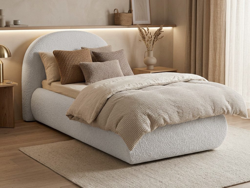 Beautysofa Polsterbett MOTTI 90x200 mit Bettkasten und gepolstertem Kopfteil (mehrere Farben, Bouclé-Stoff), wahlweise ohne Matratze oder mit Matratze
