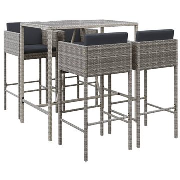 vidaXL Gartenlounge-Set 5-tlg. Gartenbar-Set mit Kissen Grau Poly Rattan, (5-tlg)