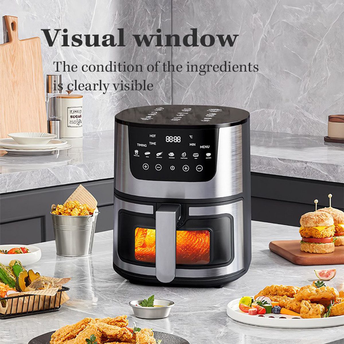ANTCOOL Heißluftfritteuse ATC-BXG-7, 1400 W, 7L Profi-Heißluftfryer 1400W, 9 Prog. + LED-Touch, Schwarz