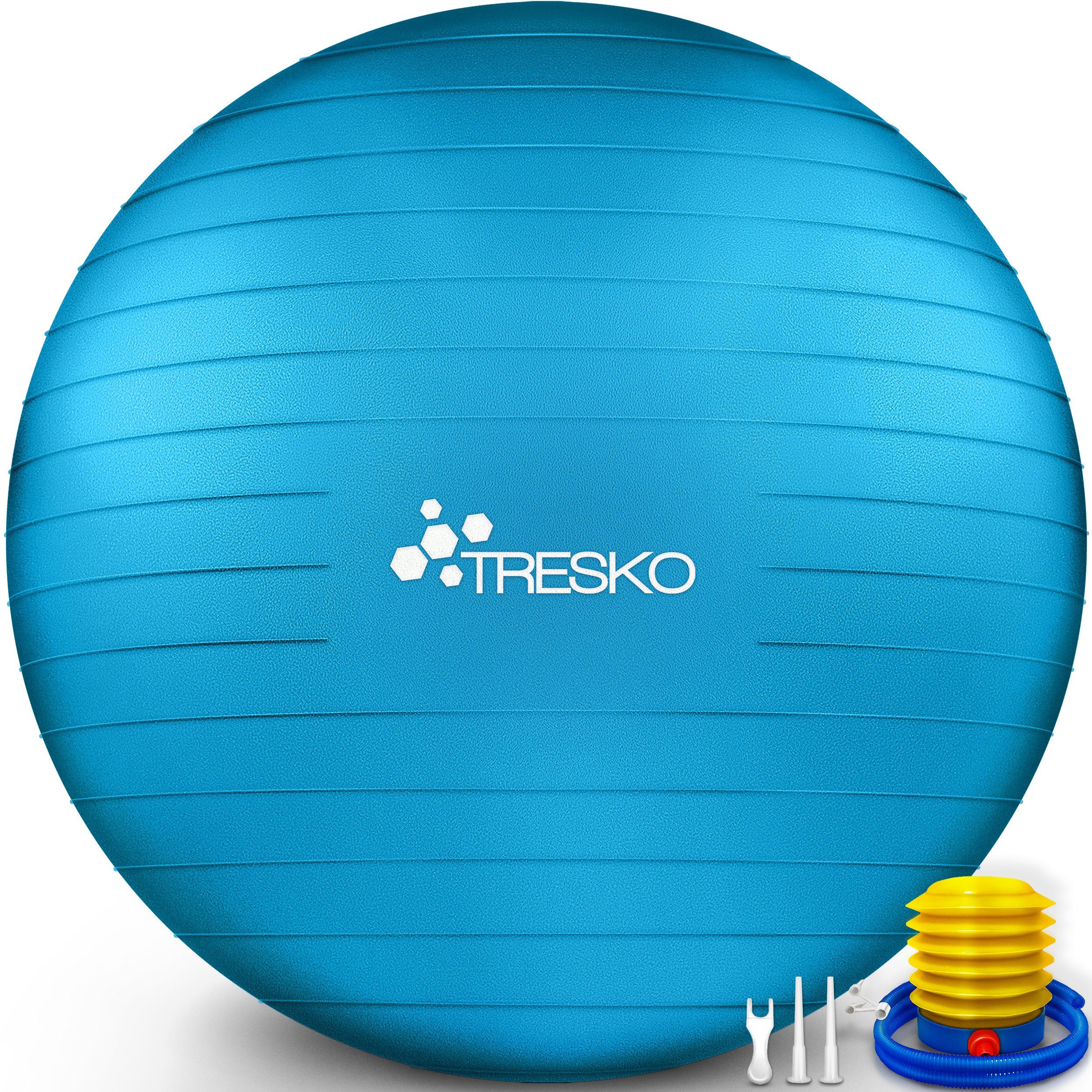 TRESKO Gymnastikball mit GRATIS Übungsposter inkl. Luftpumpe Yogaball, BPA-Frei Sitzball Büro Anti-Burst inkl. Luftpumpe, Fitnessball