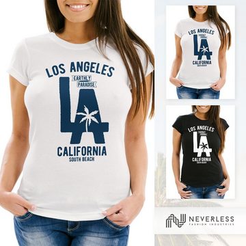 Neverless Print-Shirt Damen T-Shirt Los Angeles California LA Palme Slim Fit Neverless® mit Print