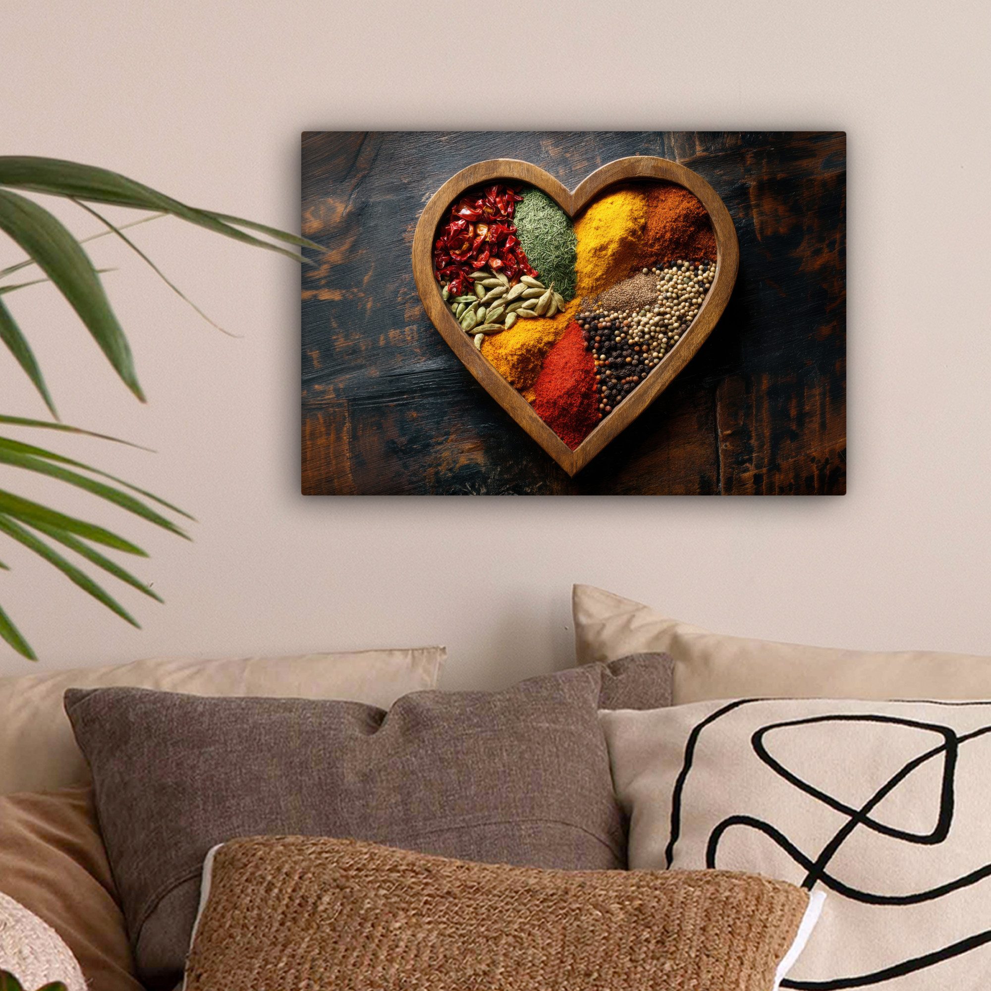 OneMillionCanvasses® Leinwandbild Hölzern - Herz - Bunt - Gewürze, Fotodruc günstig online kaufen