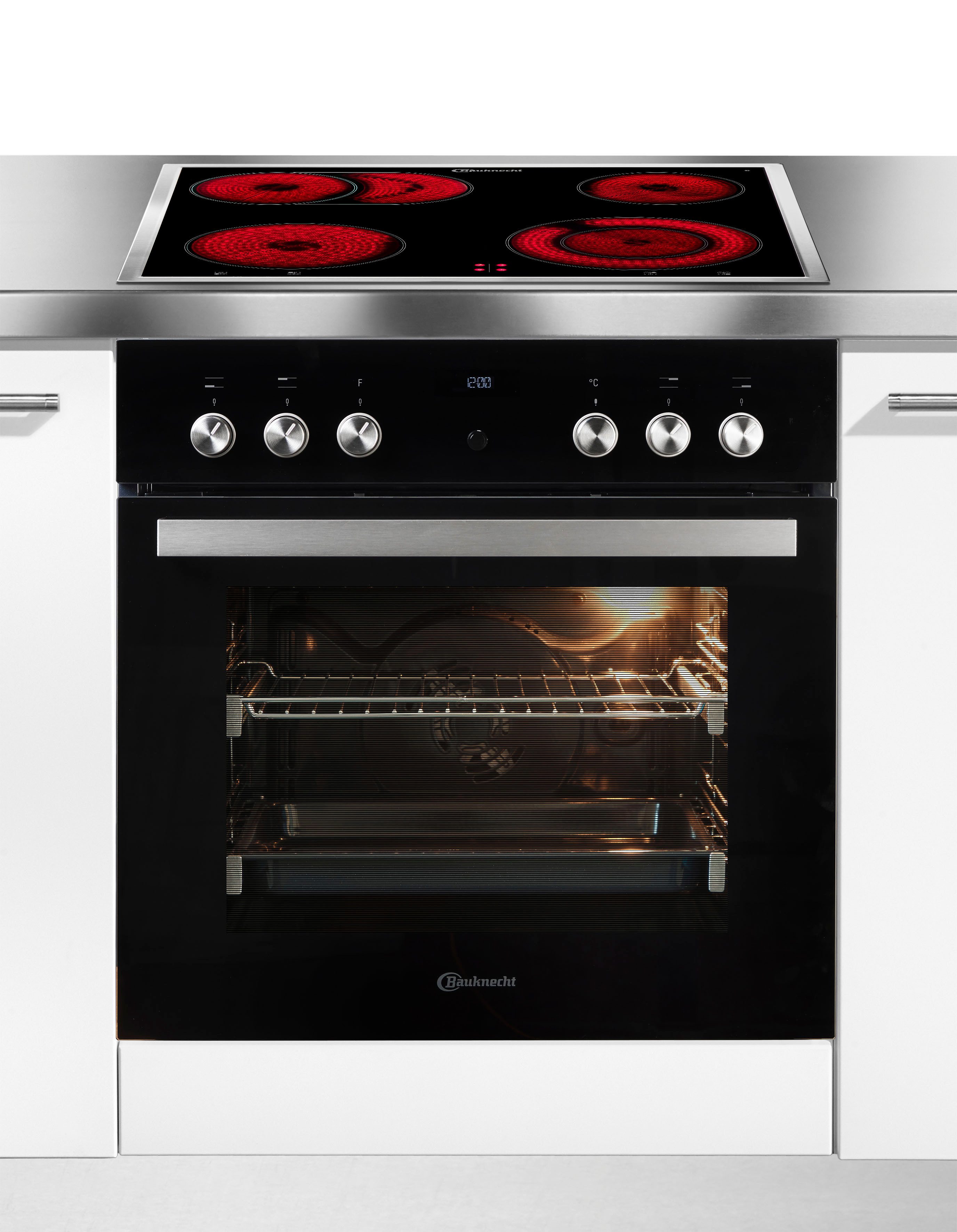 BAUKNECHT Elektro-Herd-Set HEKO BLACK TANGO, mit 2-fach-Teleskopauszug, Pyrolyse-Selbstreinigung, Pizzafunktion – knusprig und köstlich wie frisch aus dem Steinofen