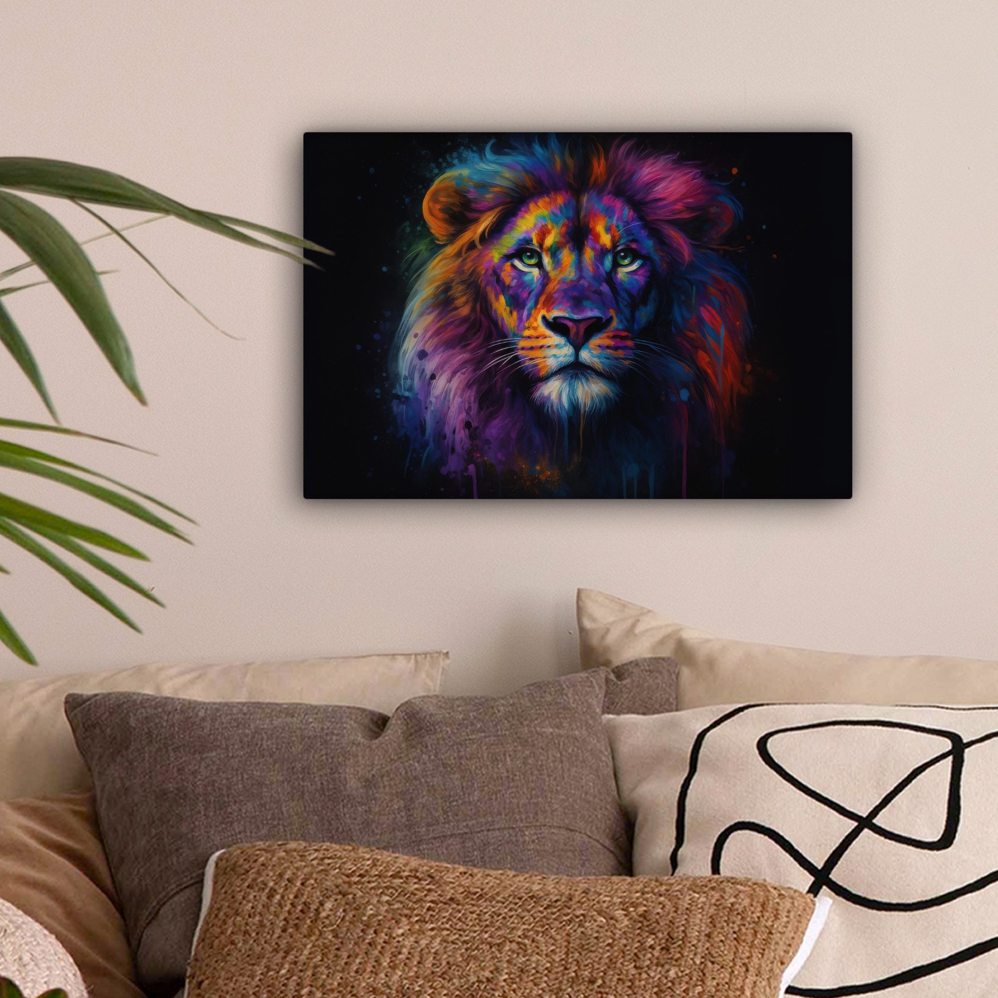 OneMillionCanvasses® Leinwandbild Löwenkopf - Leuchtend bunt - Abstrakt, Fo günstig online kaufen