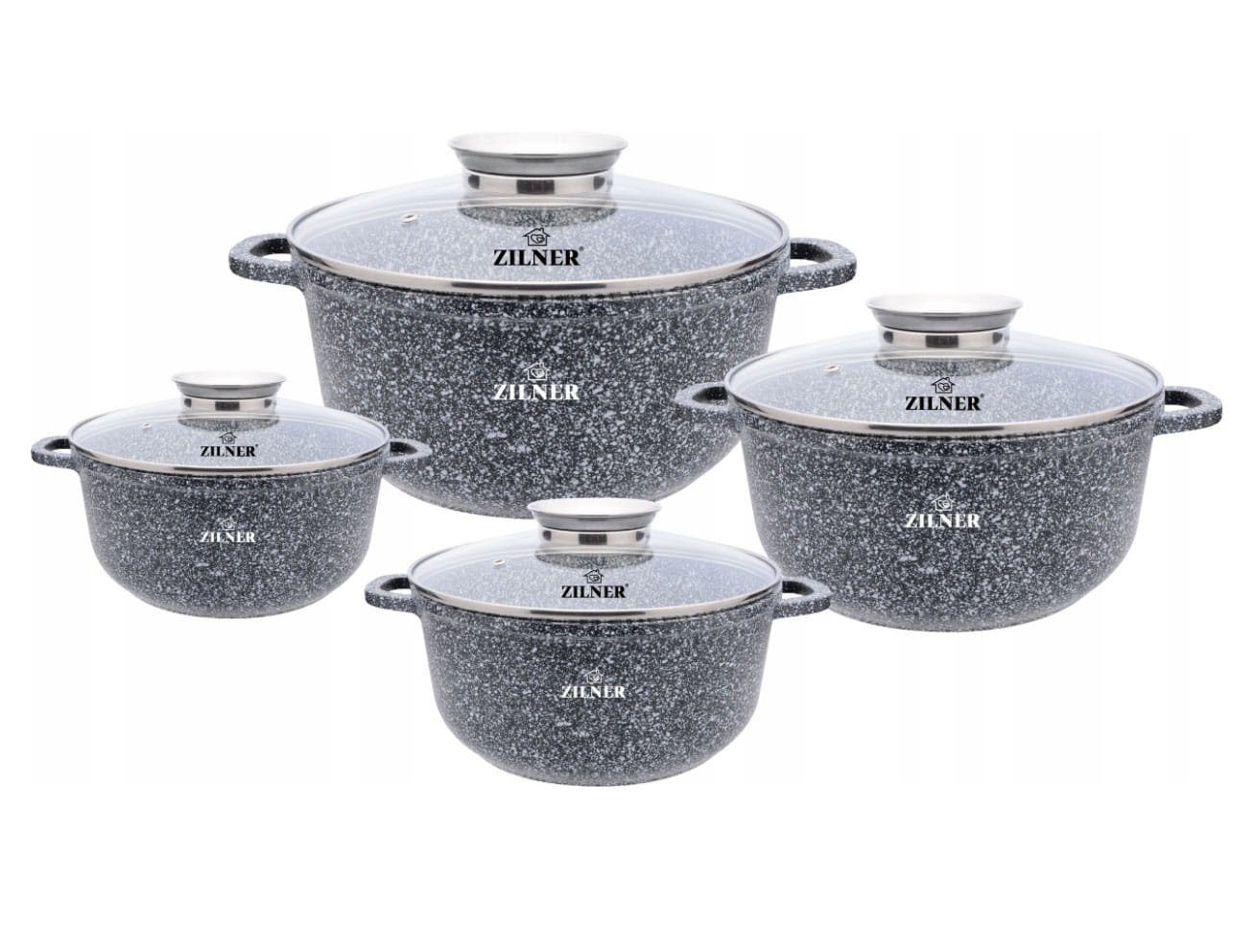 Zilner Topf-Set Graue Töpfe mit Keramik-marmorbeschichtung, Induktionstöpfe, Aluminiumguss (8-tlg., Zeitloses Design des Topfsets. Eine ideale Geschenkidee)