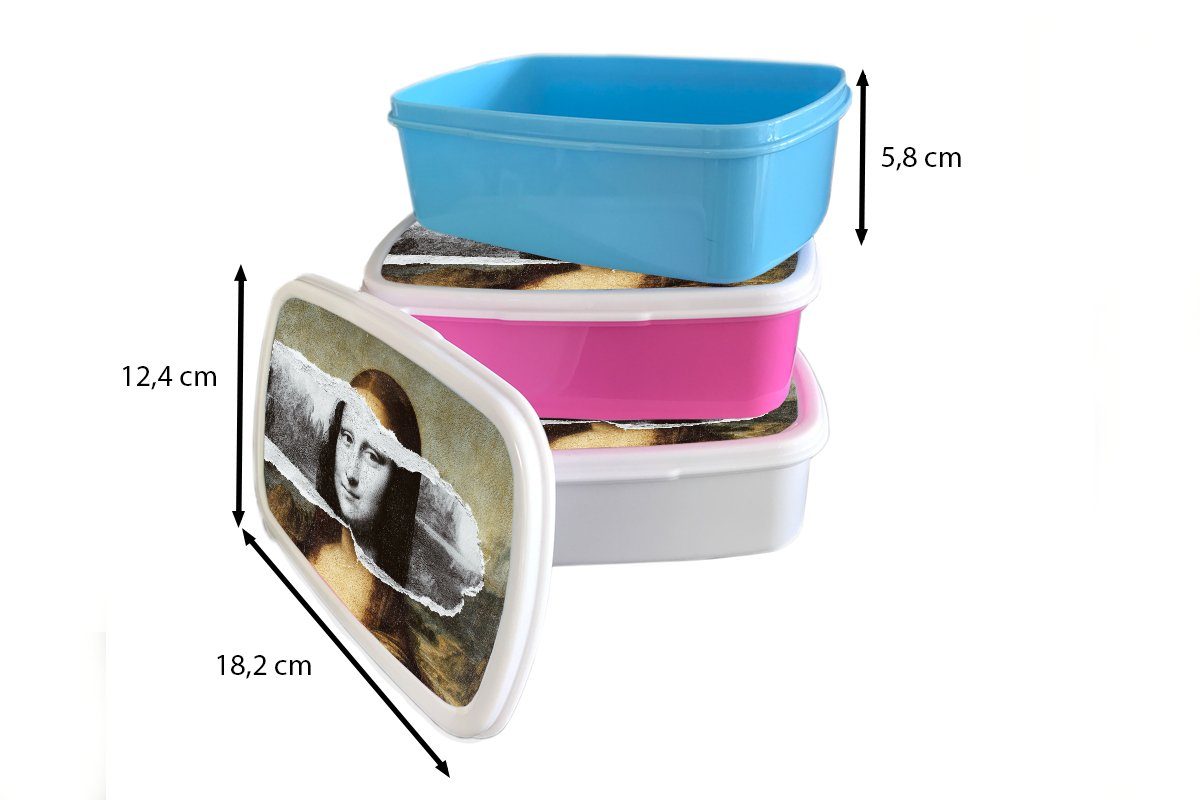 MuchoWow Lunchbox Mona Lisa - - weiß Brotdose Kinder, und Da Kunststoff, rosa (2-tlg), Snackbox, für Schwarz Vinci, Brotbox Mädchen, Kunststoff Erwachsene